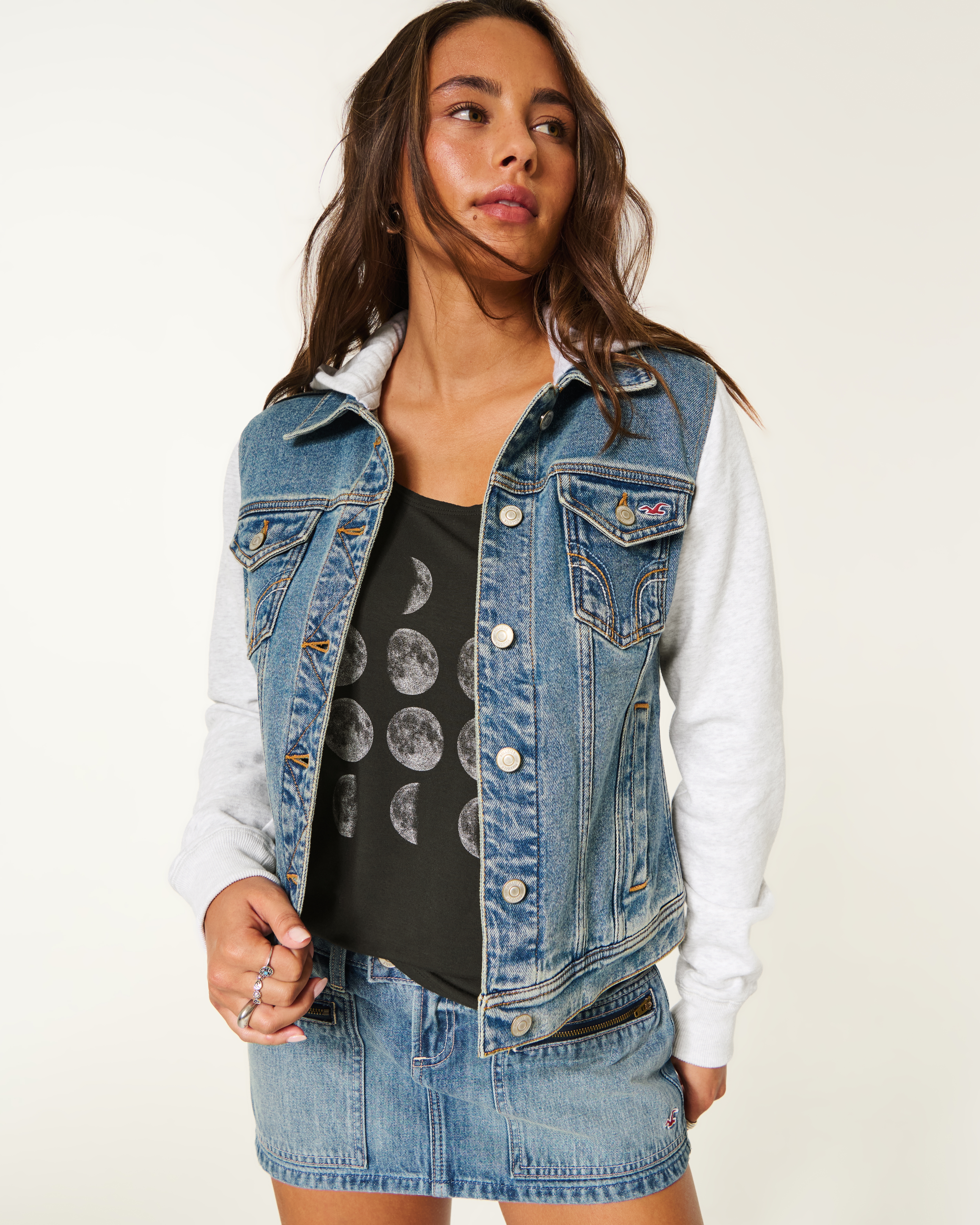 Женские худи Hollister Layered Fleece-Denim — фото 3