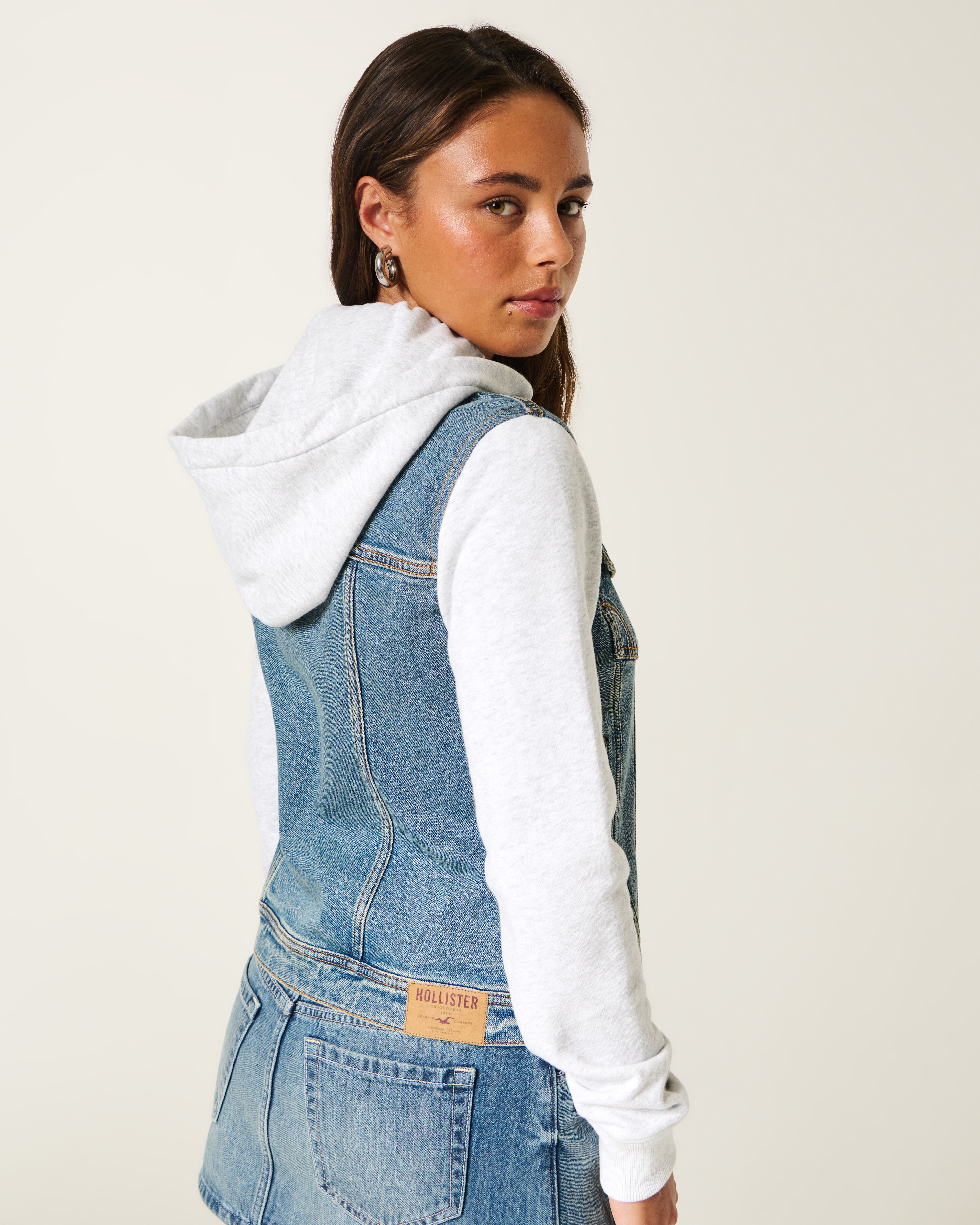Женские худи Hollister Layered Fleece-Denim — фото 4