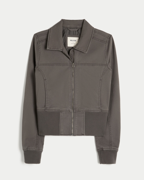 Женские куртки Hollister Twill Zip-Up Bomber Jacket