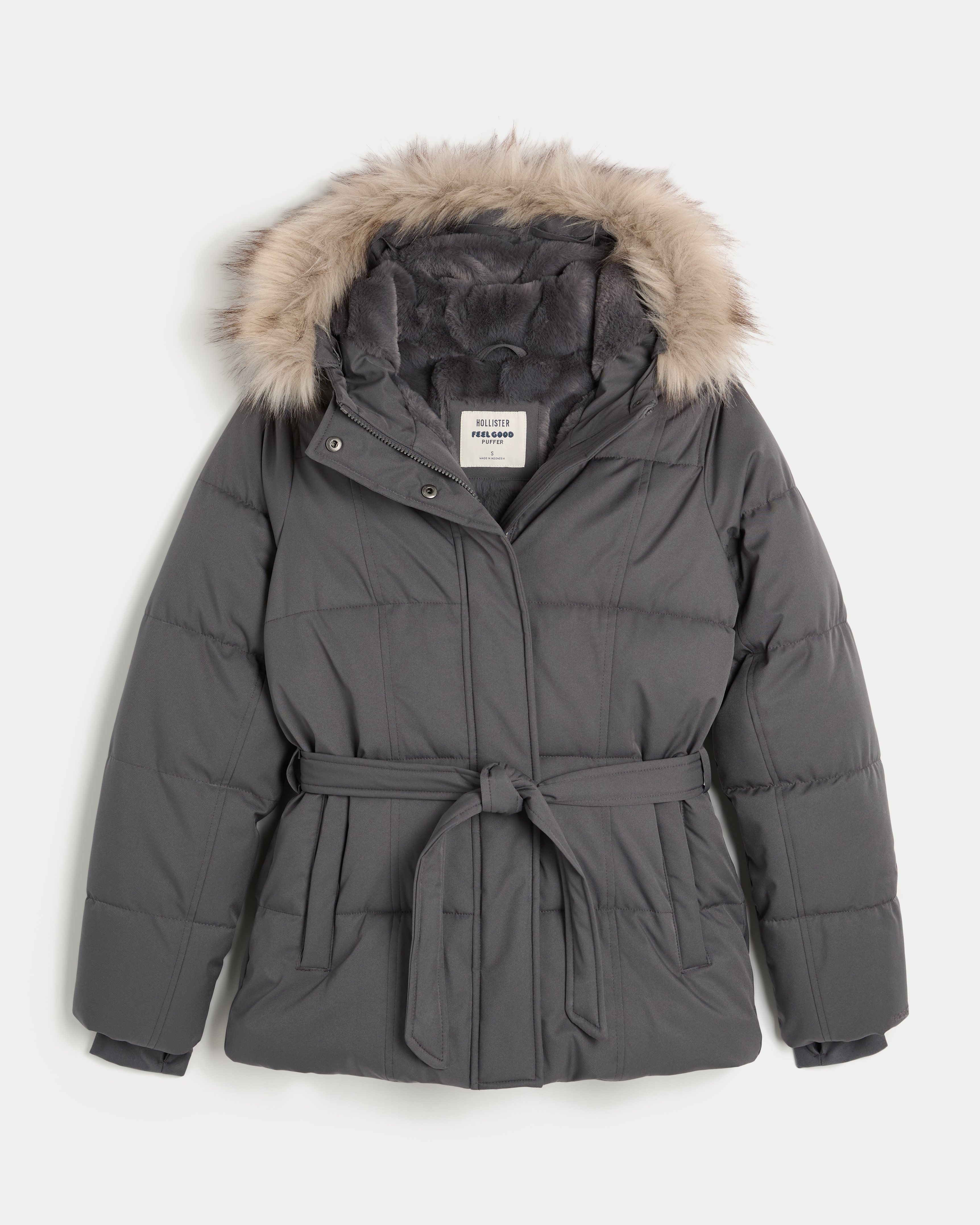 Женская куртка Hollister Feel Good Longline Puffer, цвет: Тёмный серый