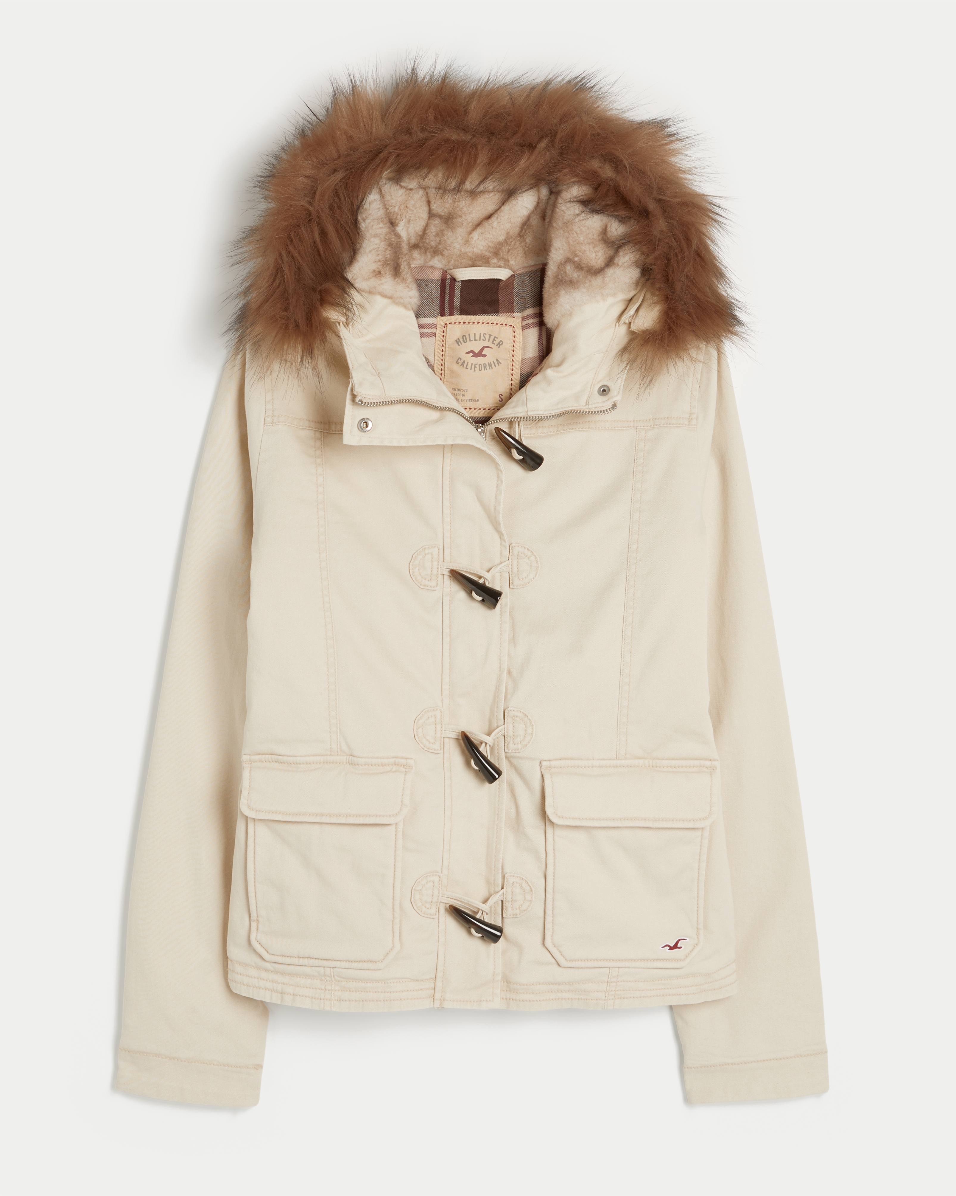 Женская куртка Hollister Faux Fur-Lined Toggle, цвет: Кремовый