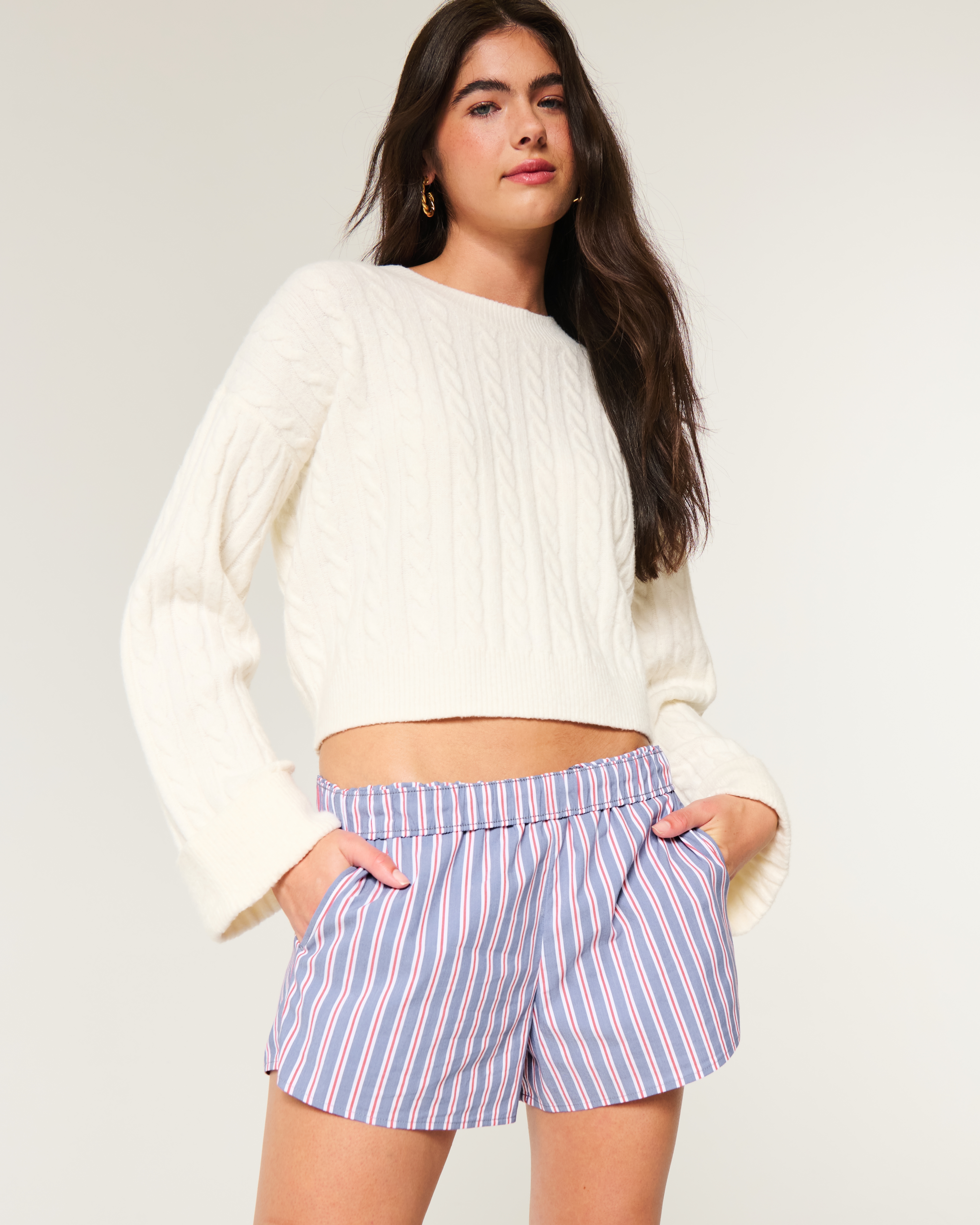 Женские трусы Hollister Poplin Boxer Shorts, цвет: Синий полосатый — фото 2