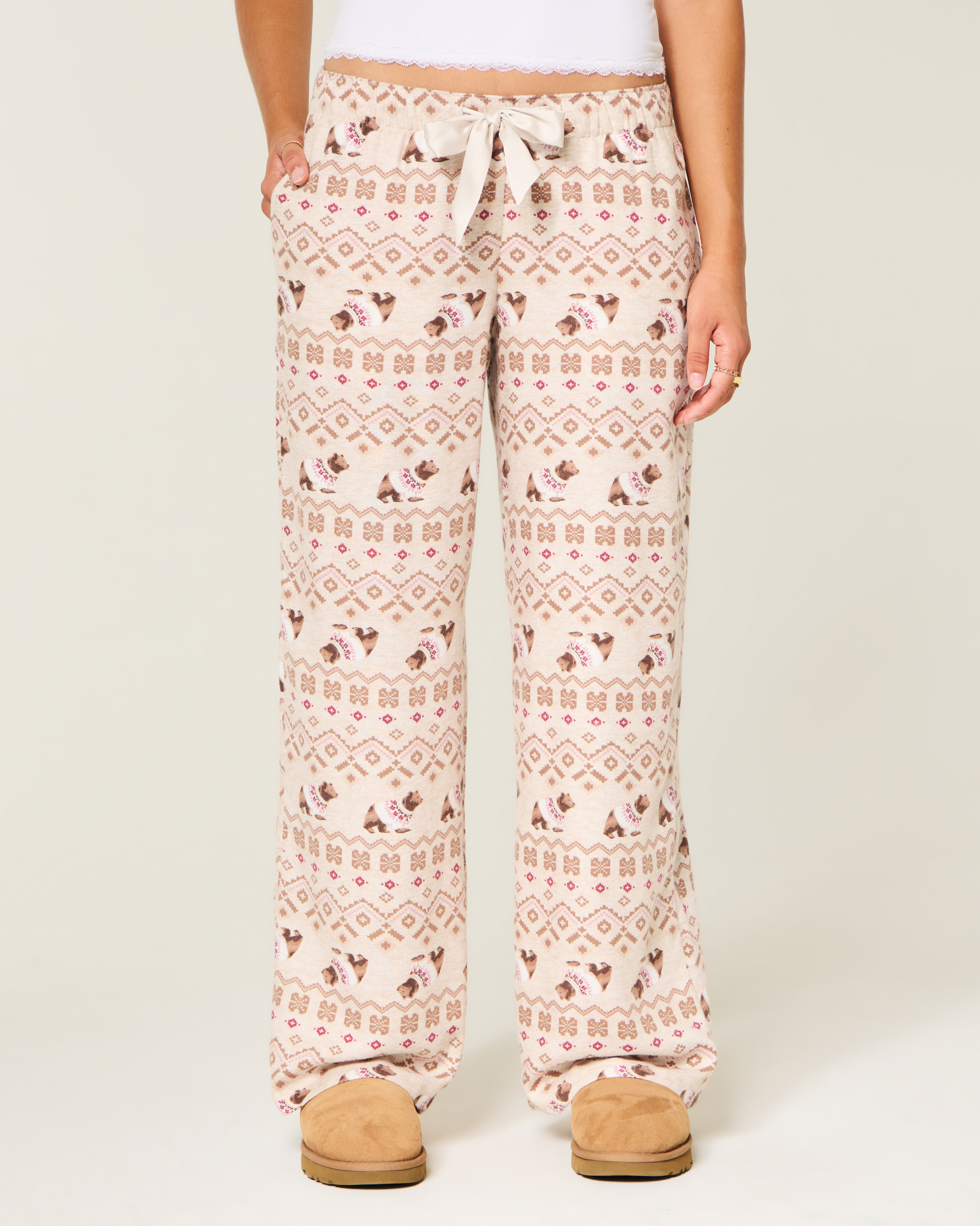 Женские брюки Hollister Satin Tie Flannel, цвет: Светлый коричневый — фото 3