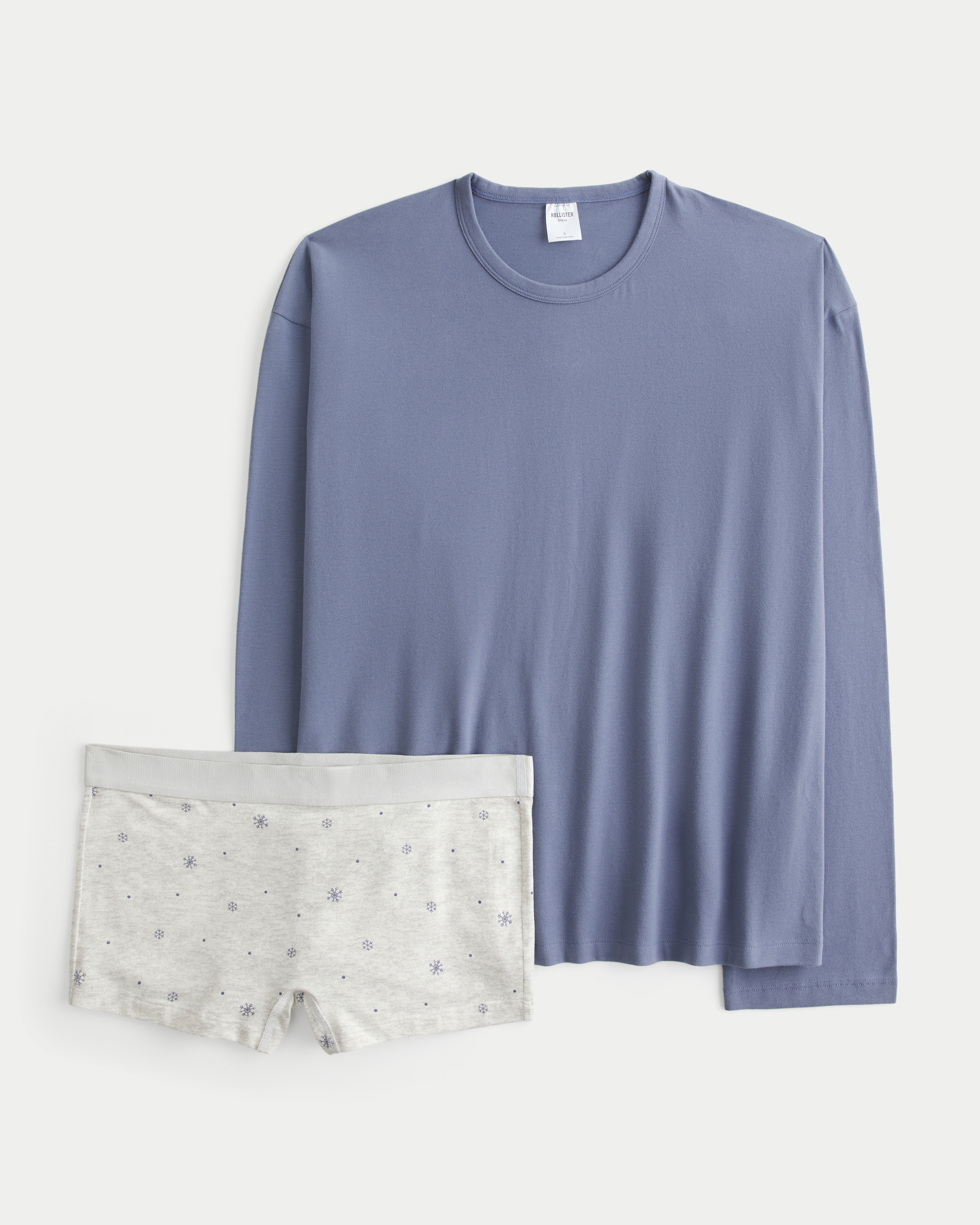 Женские комплекты Hollister Oversized Long-Sleeve Top & Boyshort Set, цвет: Тёмный синий — фото 1