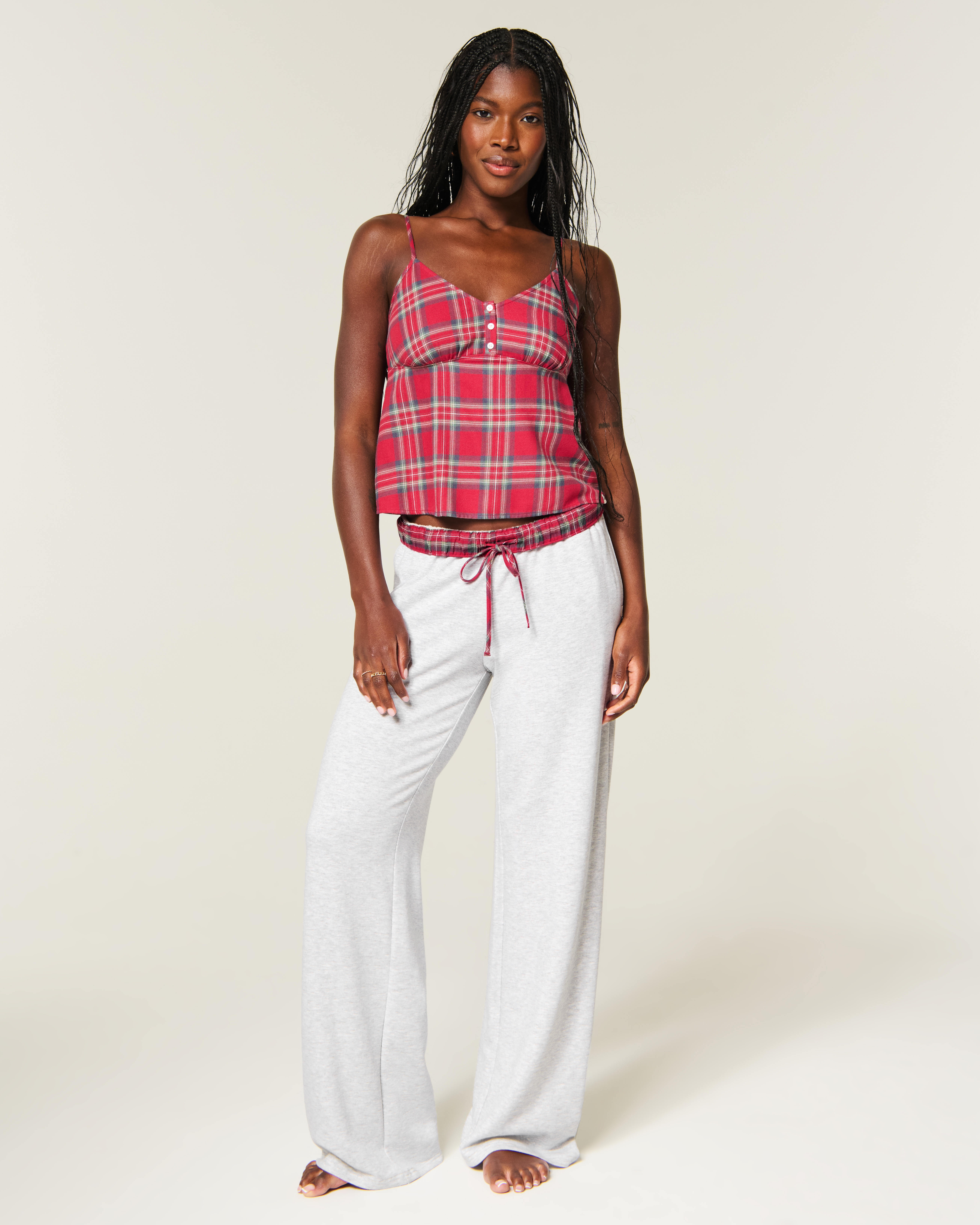 Женские брюки Hollister Flannel Foldover Waist Knit Wide-Leg Pants — фото 2