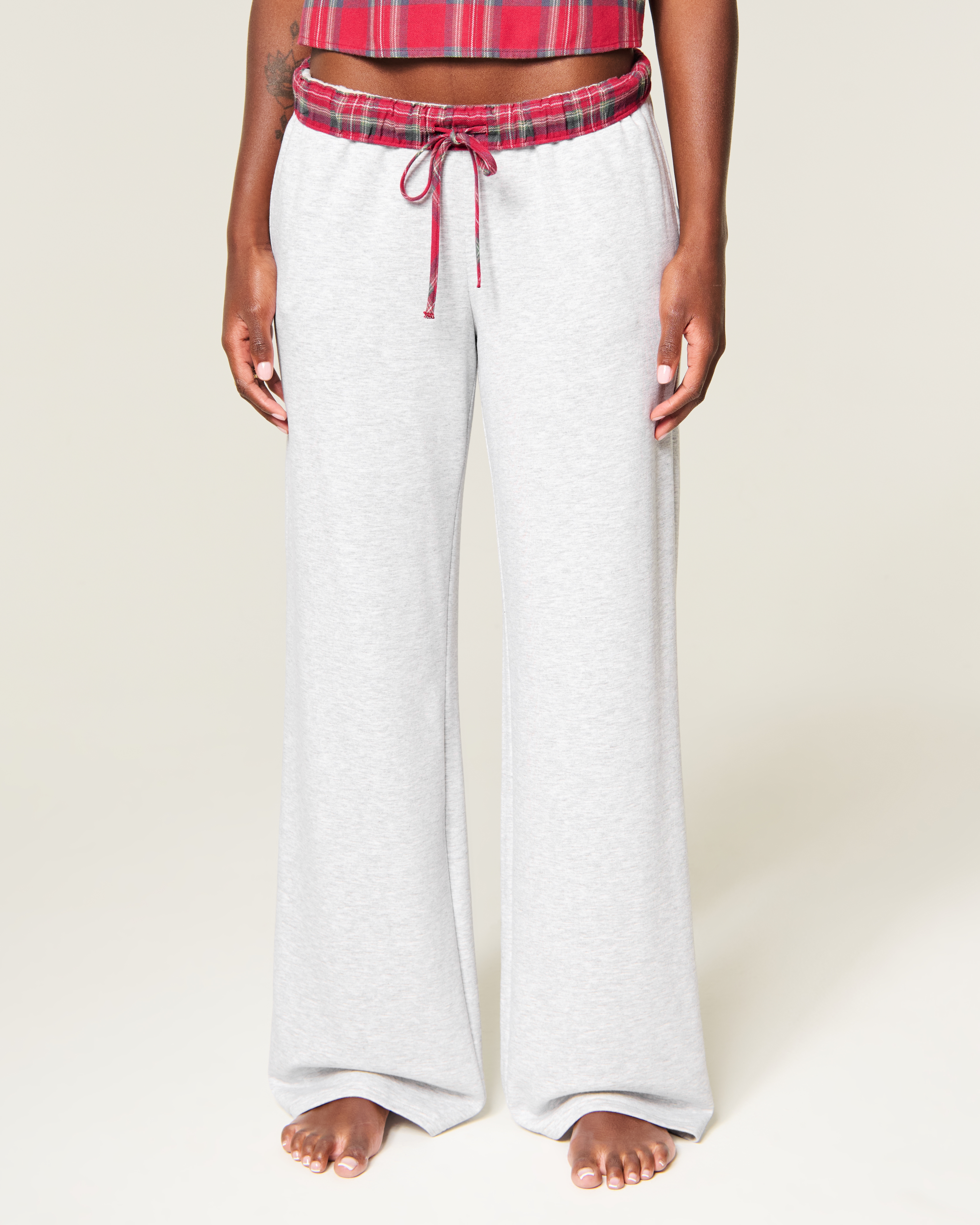 Женские брюки Hollister Flannel Foldover Waist Knit Wide-Leg Pants — фото 3