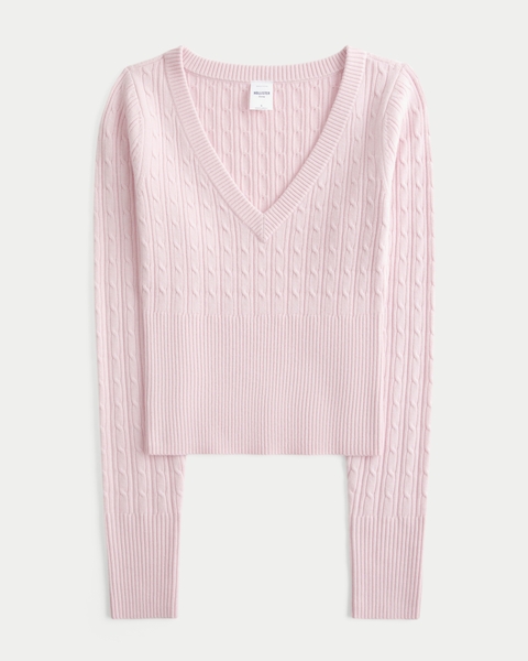 Женские свитеры Hollister Cable-Knit V-Neck Sweater