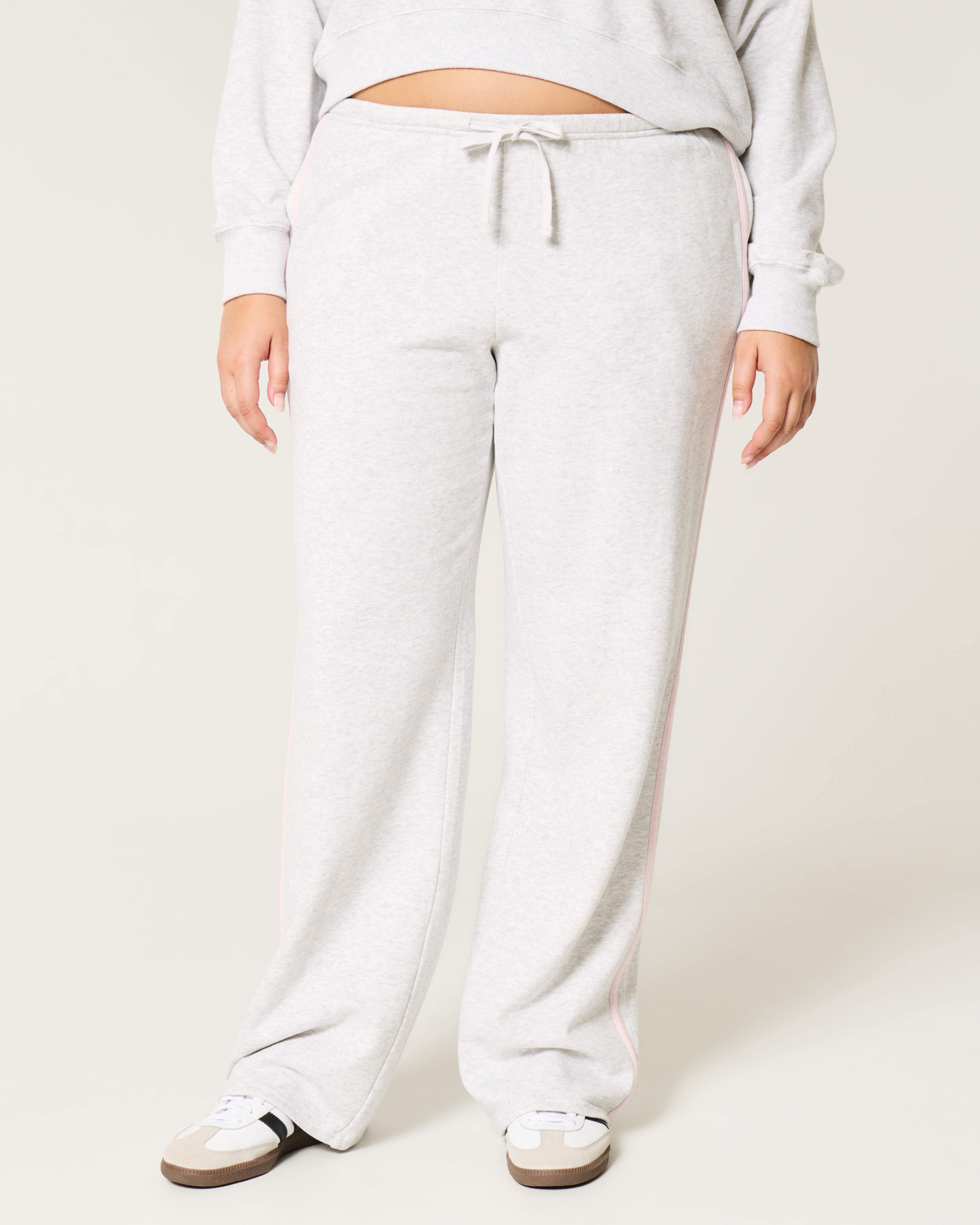 Женские брюки Hollister Side-Stripe Straight Sweatpants, цвет: Светлый меланжевый серый — фото 3