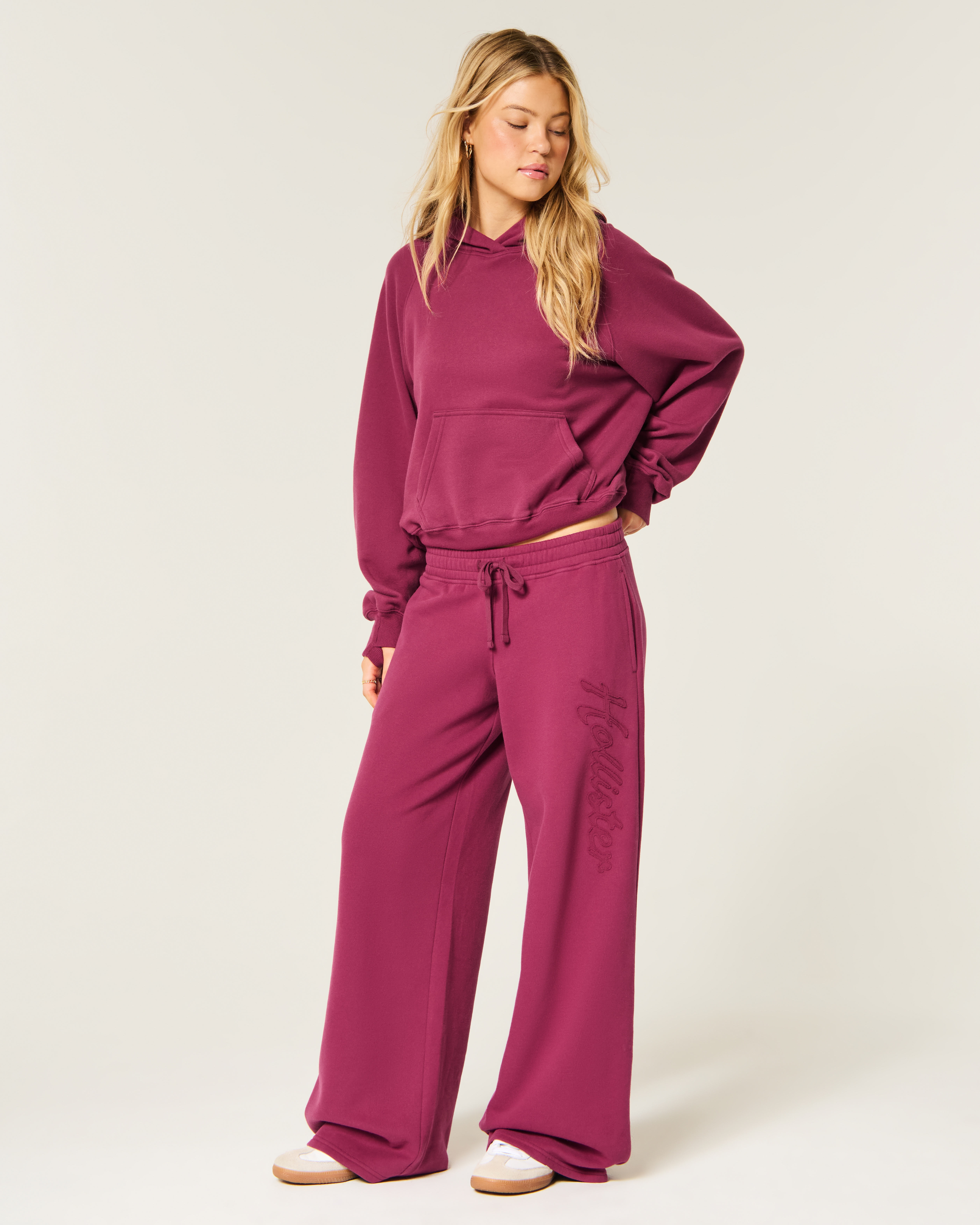 Женские брюки Hollister Low-Rise Logo Graphic Baggy Sweatpants, цвет: Бордовый — фото 2