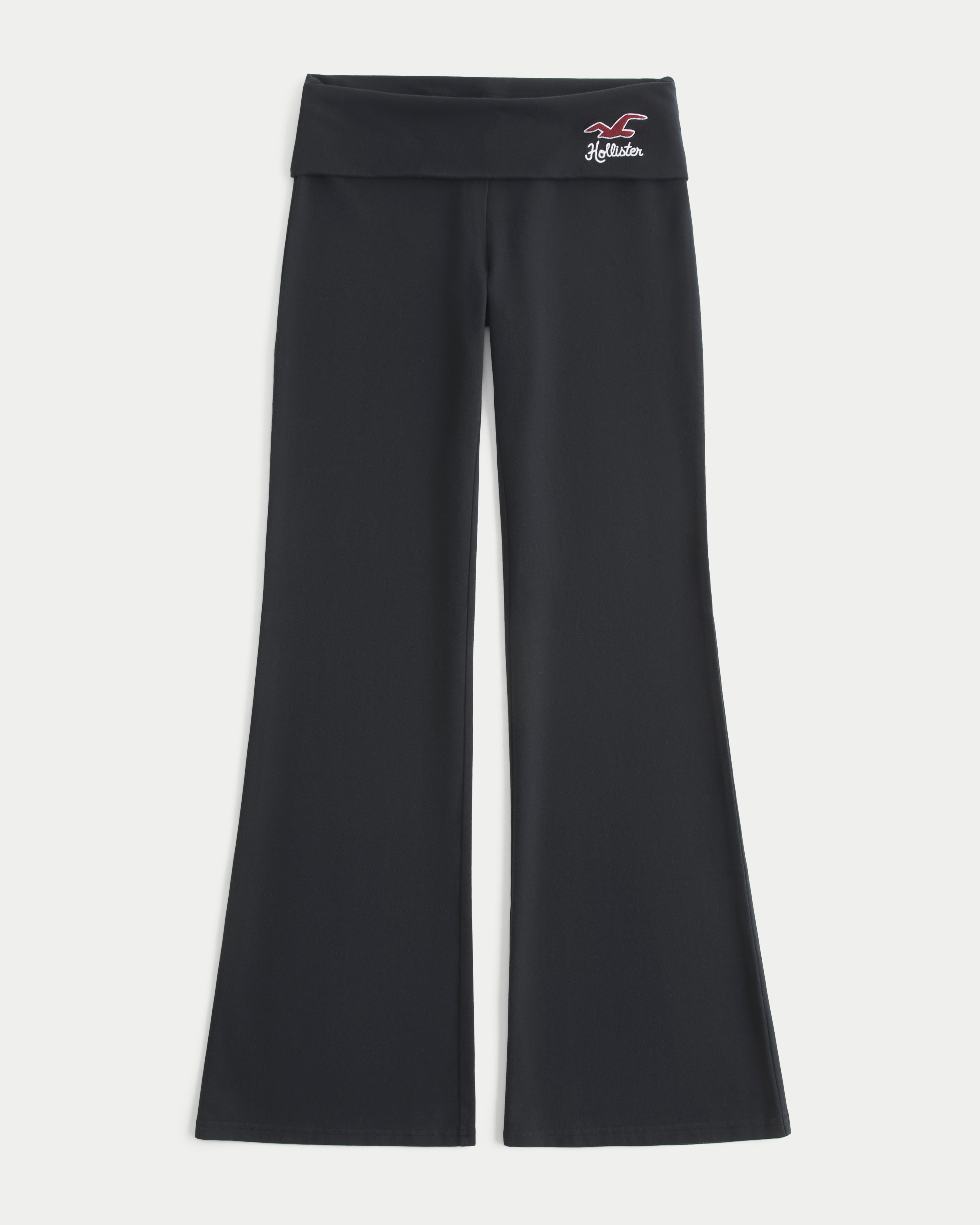 Женские брюки Hollister Knit Foldover Waist Logo Flare, цвет: Чёрный
