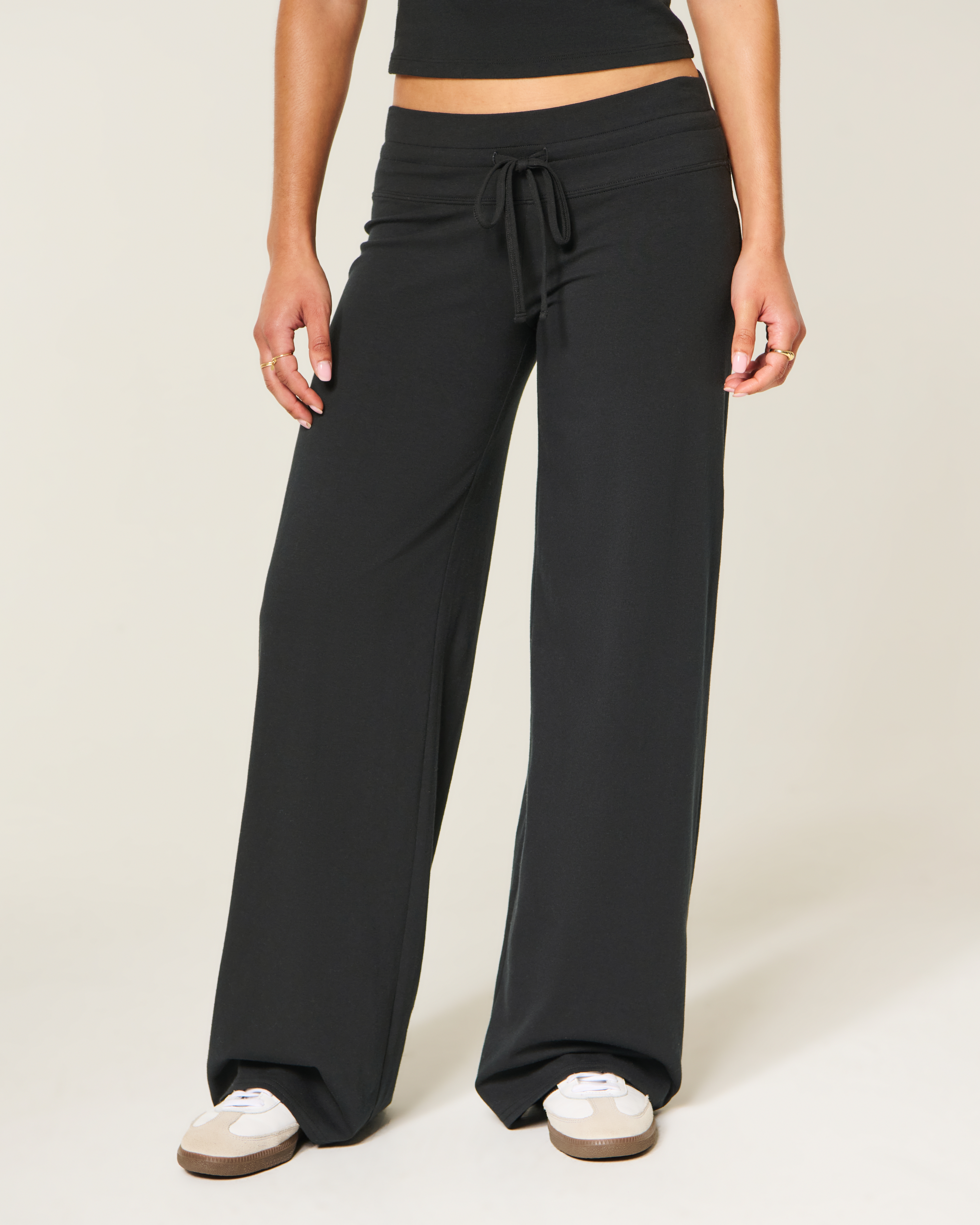 Женские брюки Hollister Knit Wide-Leg, цвет: Чёрный — фото 3
