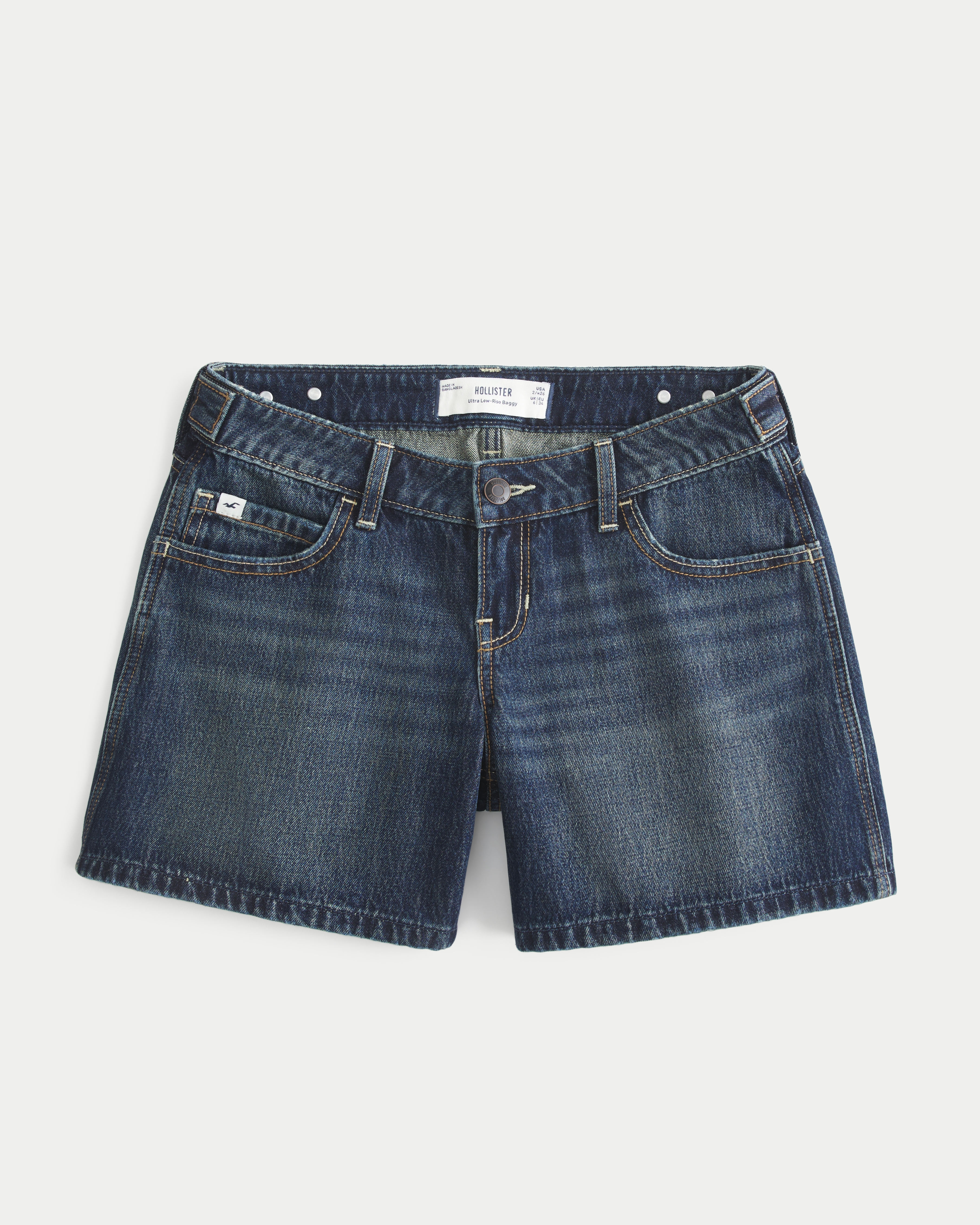 Женские шорты Hollister Ultra Low-Rise Foldover Waist Baggy Jean, цвет: Тёмный — фото 1