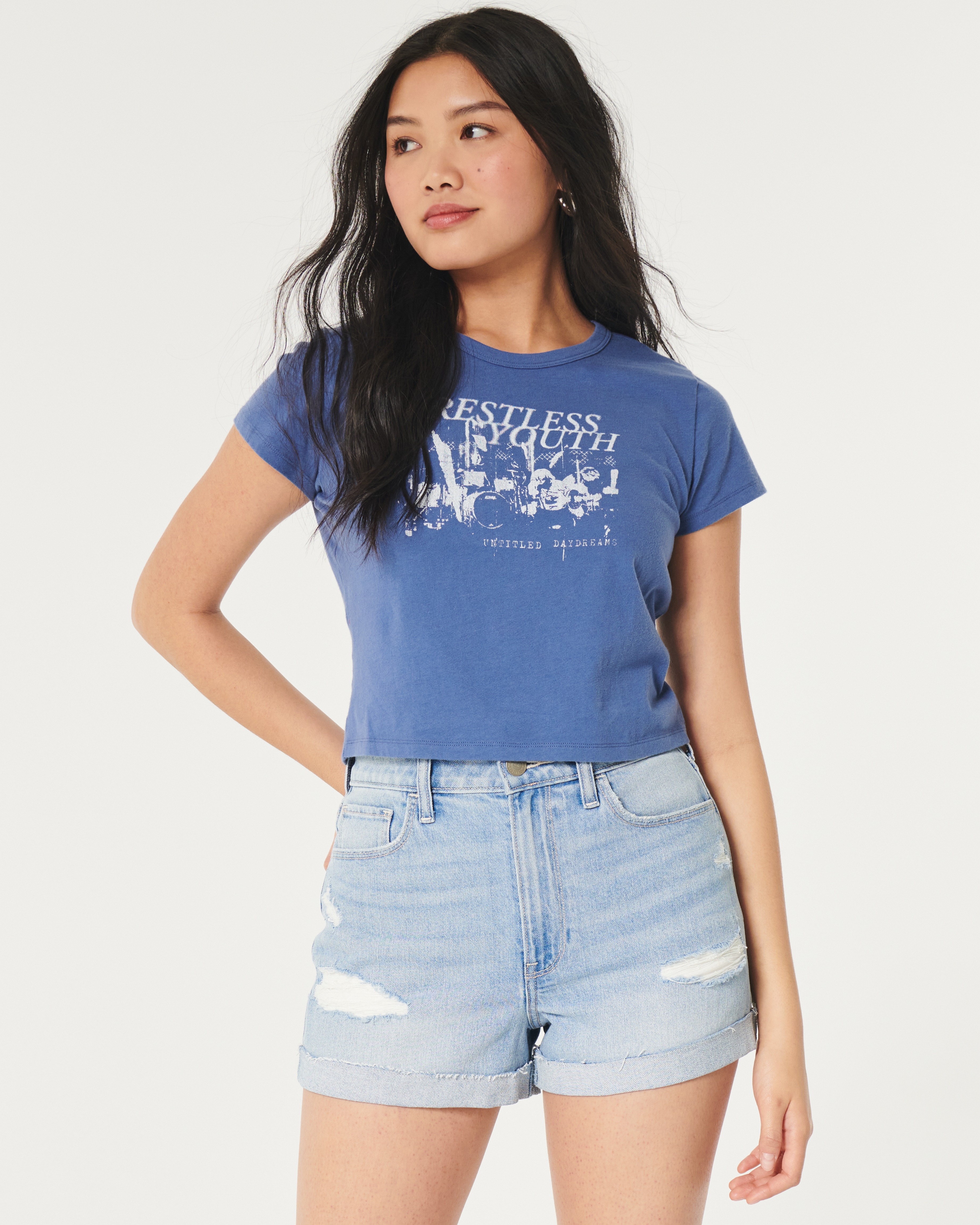 Женские шорты Hollister Ultra High-Rise Ripped Light Wash Denim Mom, цвет: Светлый средний варёный — фото 2