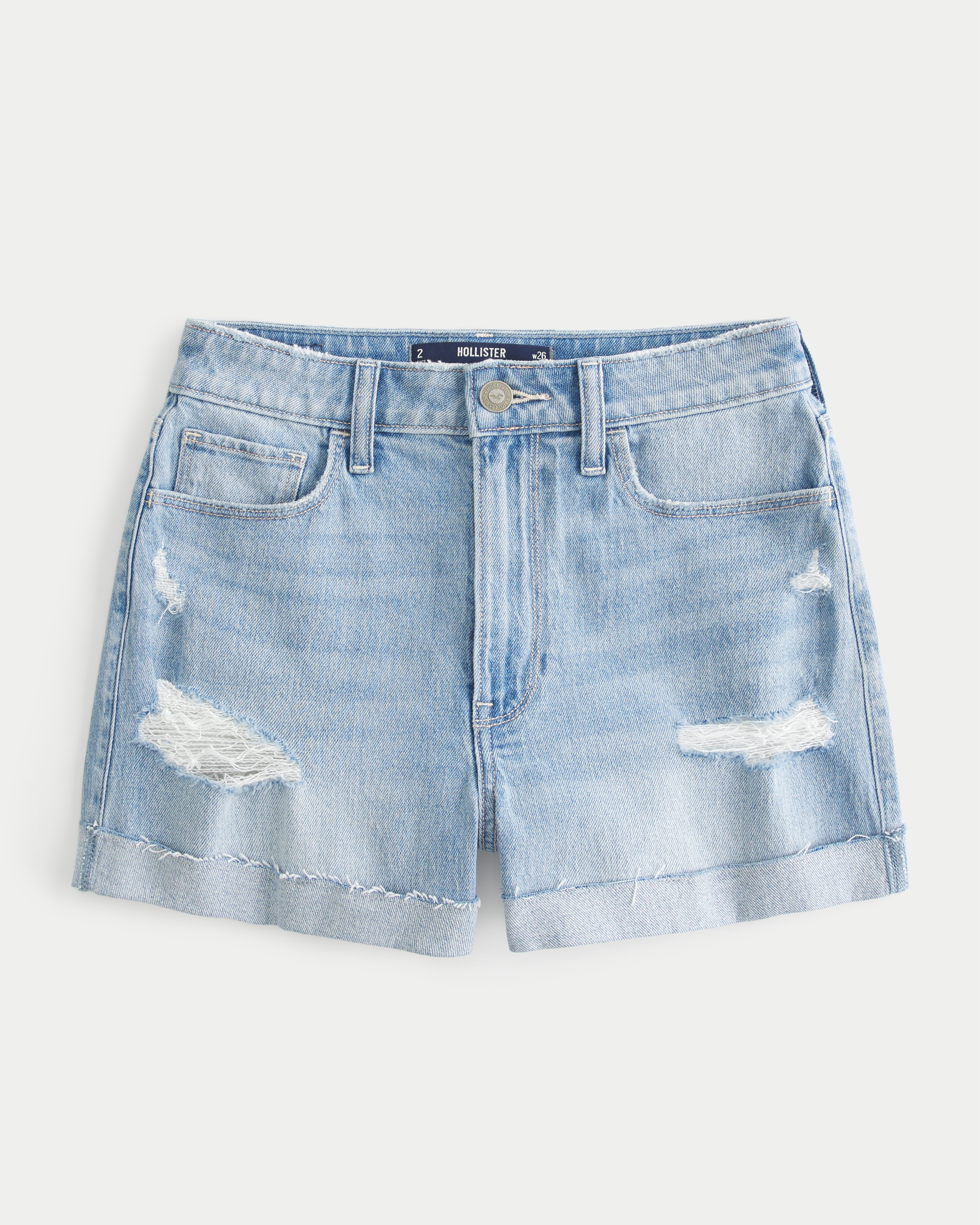 Женские шорты Hollister Ultra High-Rise Ripped Light Wash Denim Mom, цвет: Светлый средний варёный — фото 1