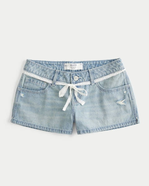 Женские шорты Hollister Ultra Low-Rise Light Wash Lace Tie Denim Mini Shorts