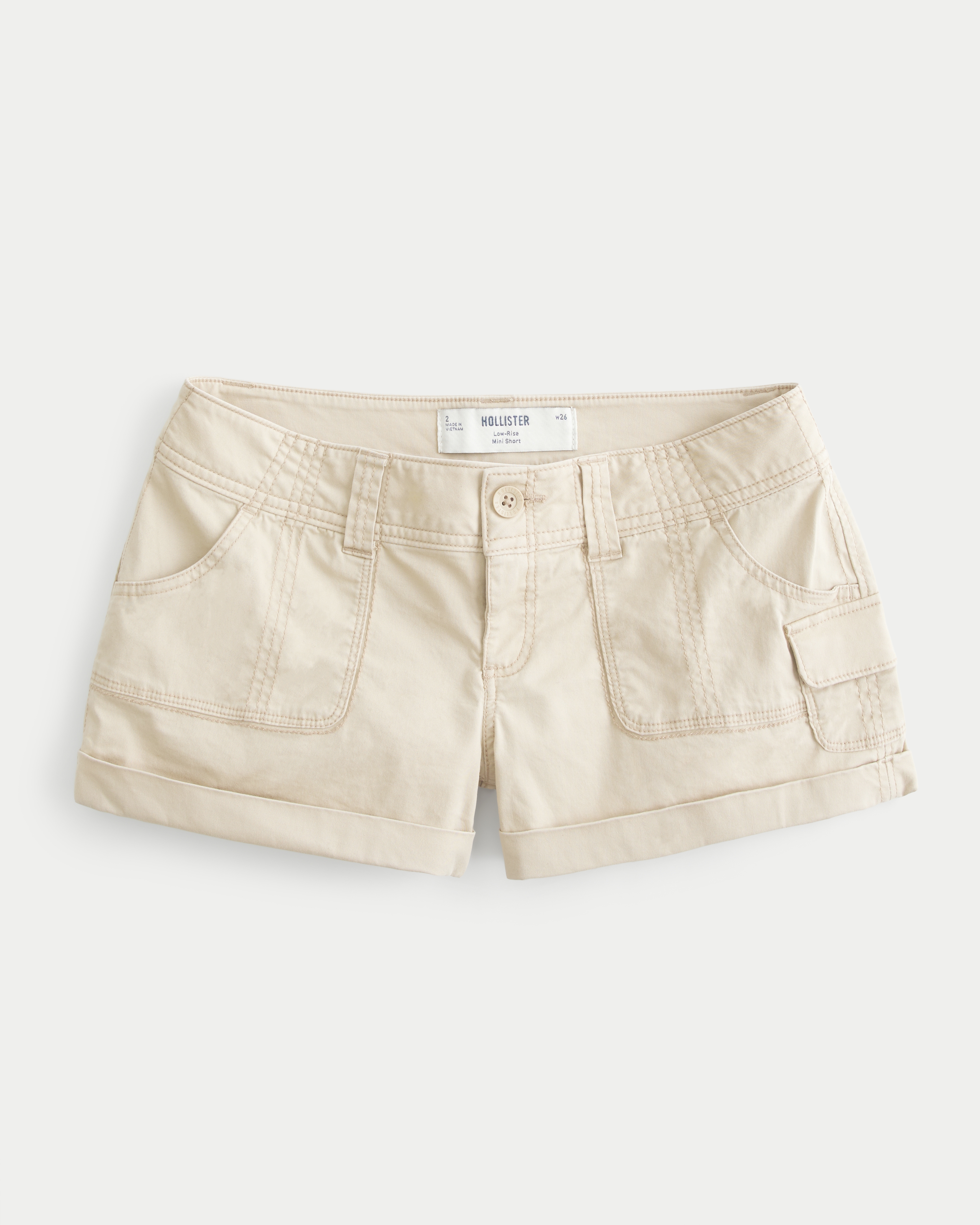 Женские шорты Hollister Low-Rise Twill Mini Utility, цвет: Светлый хаки — фото 1