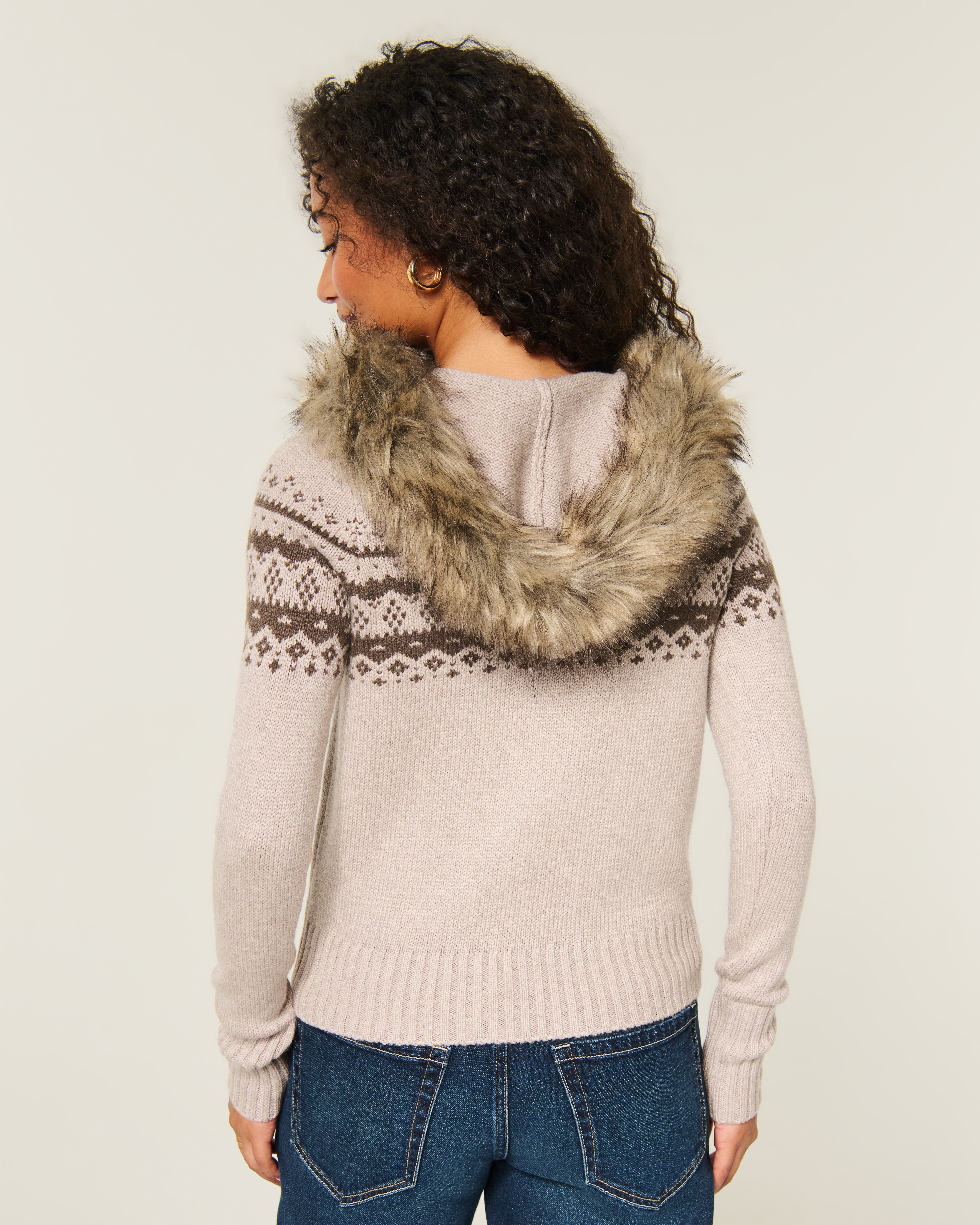 Женские свитеры Hollister Faux Fur Trim Hooded Henley Sweater — фото 3