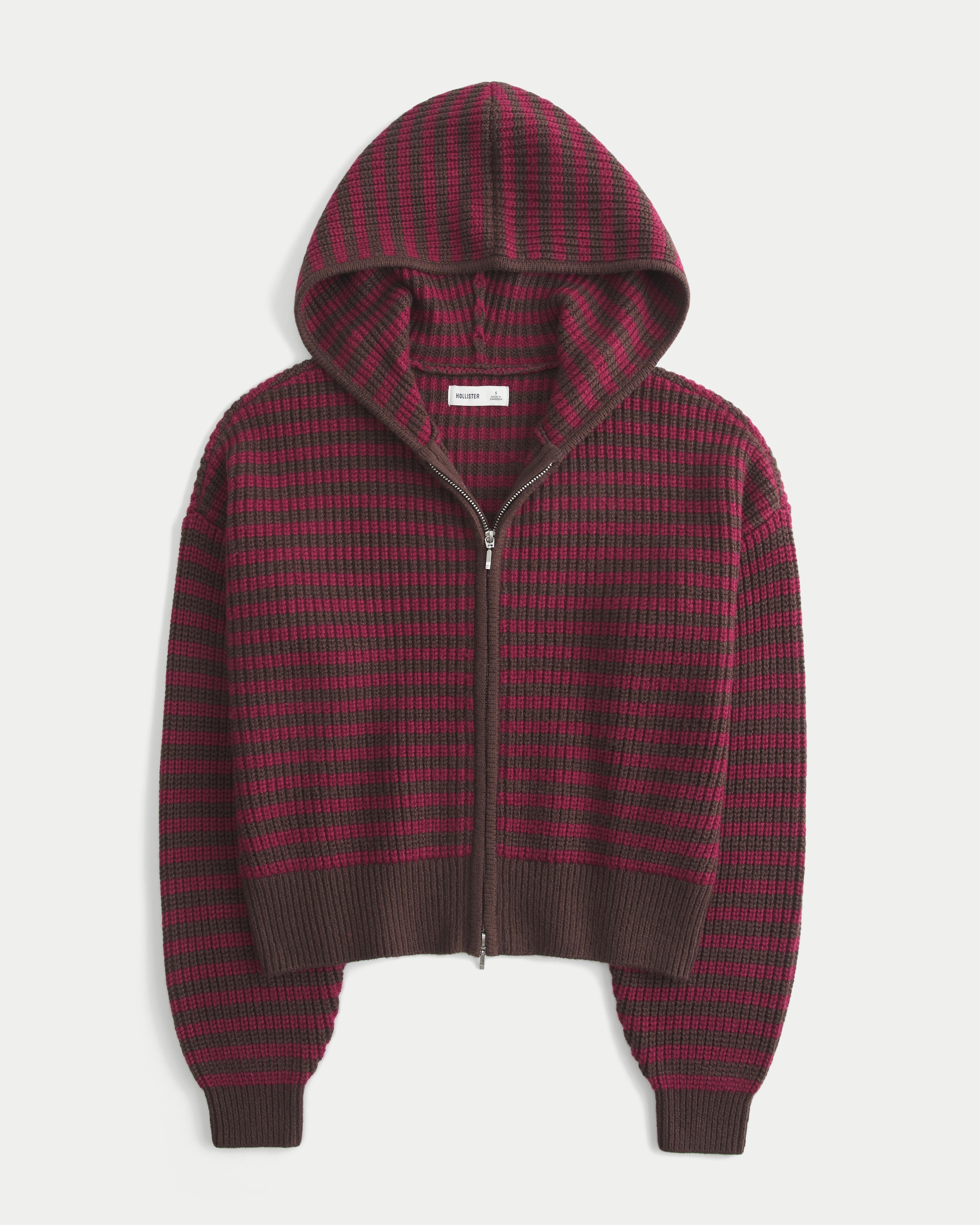 Женский свитер Hollister Easy Hooded Zip-Up, цвет: Бордовый полосатый