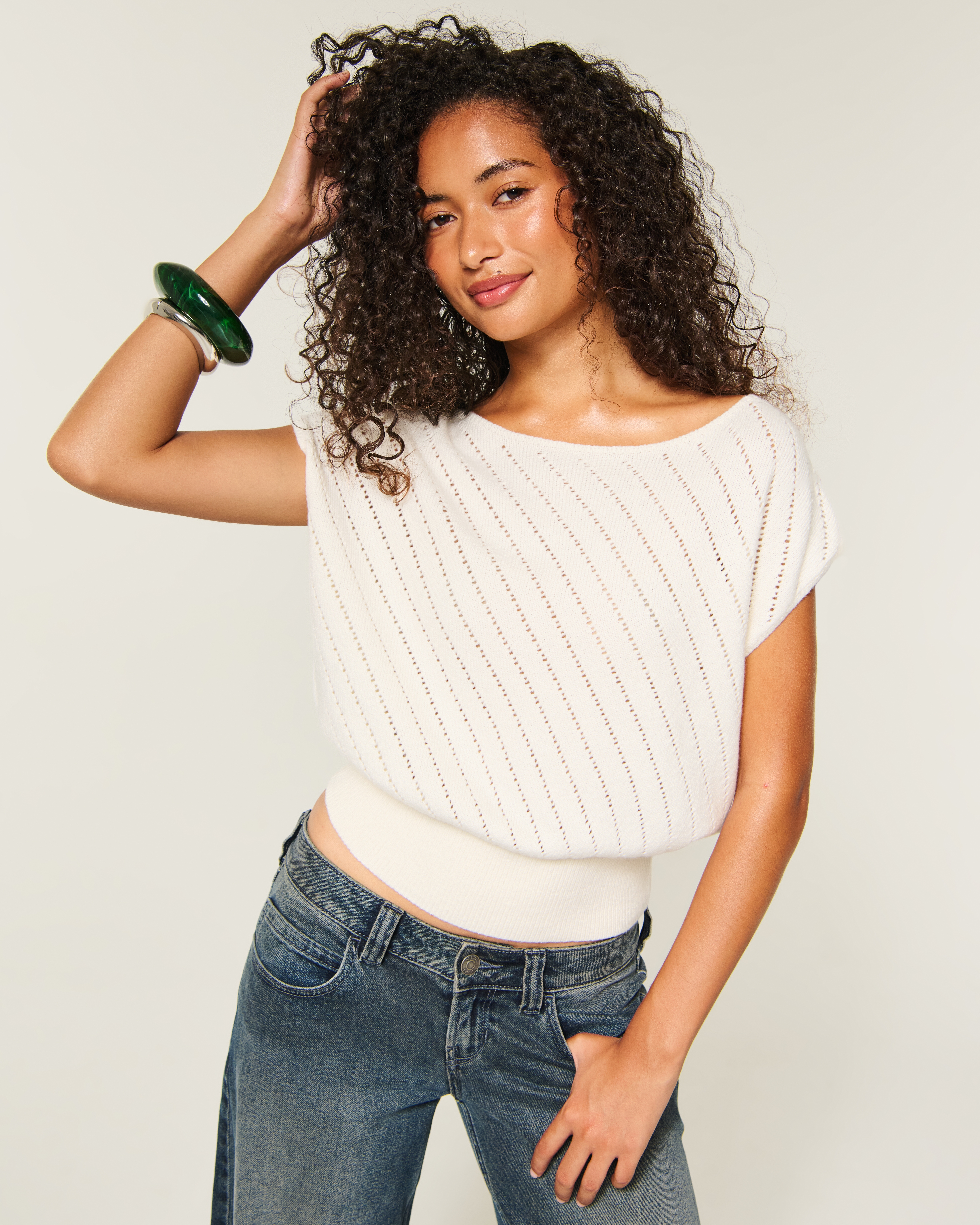 Женские свитеры Hollister Banded Textural Cap Sleeve Sweater — фото 2