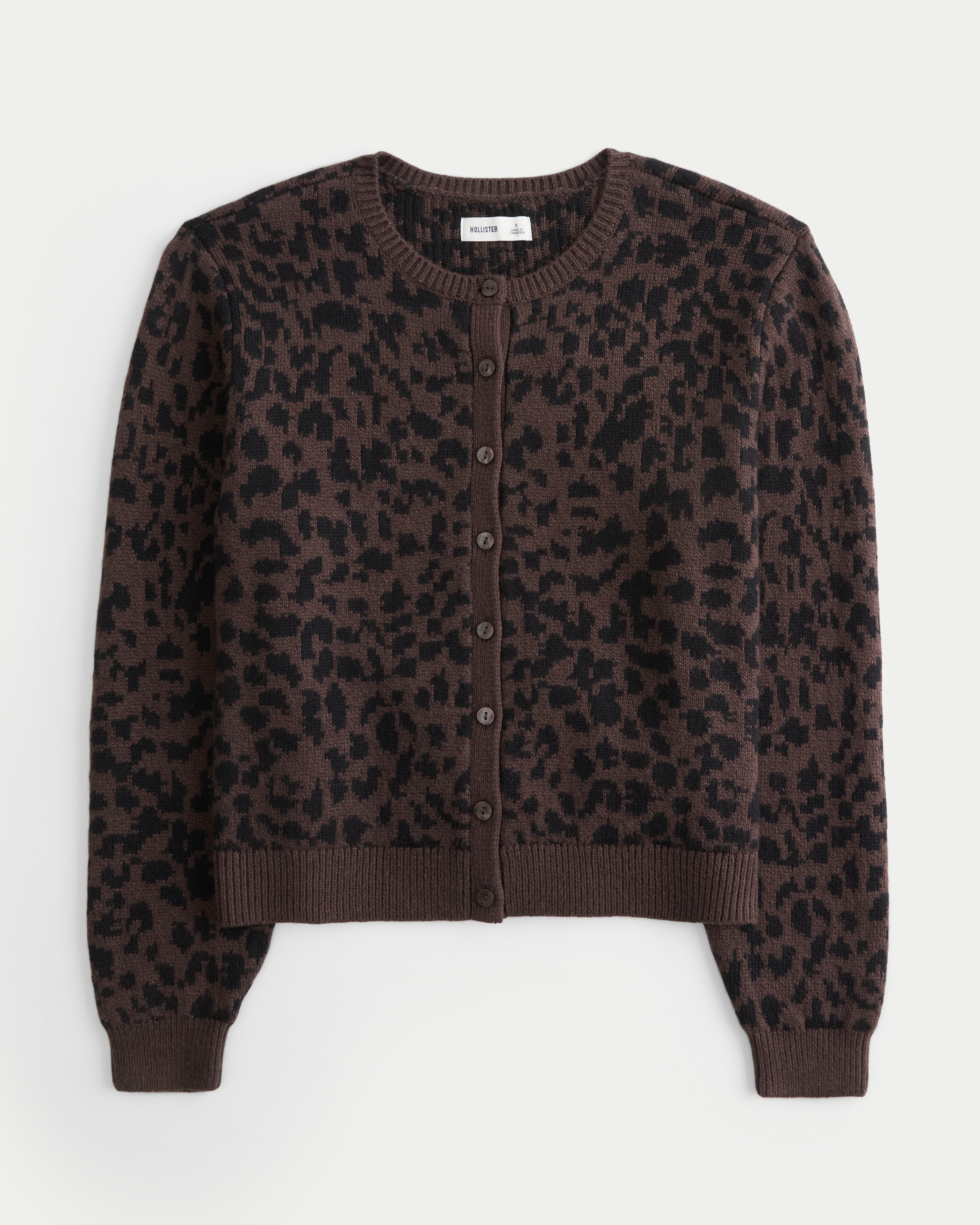 Женский кардиган Hollister Easy Leopard Print Crew, цвет: Коричневый — фото 1