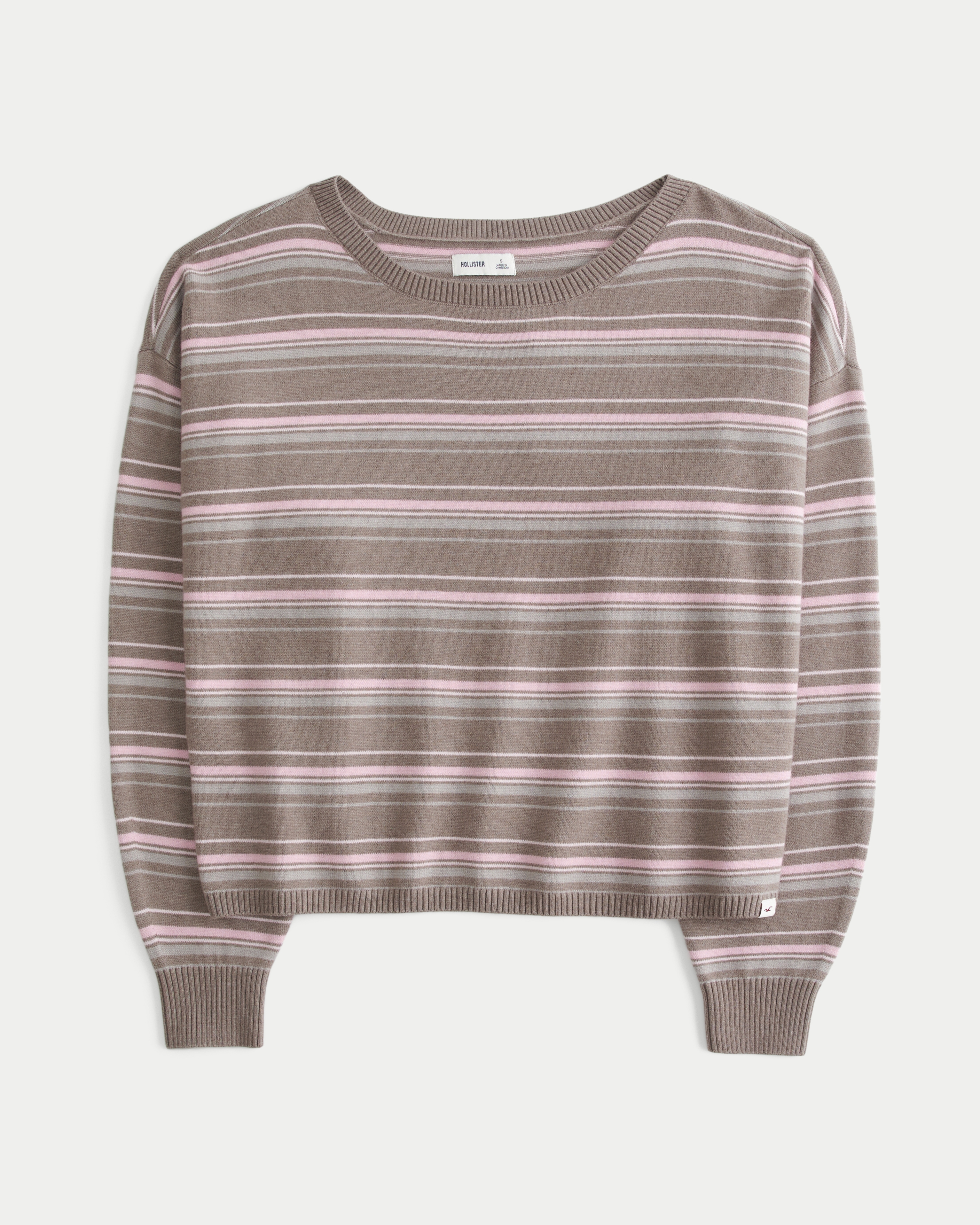 Женский свитер Hollister Easy Off-the-Shoulder Striped, цвет: Коричневый полосатый