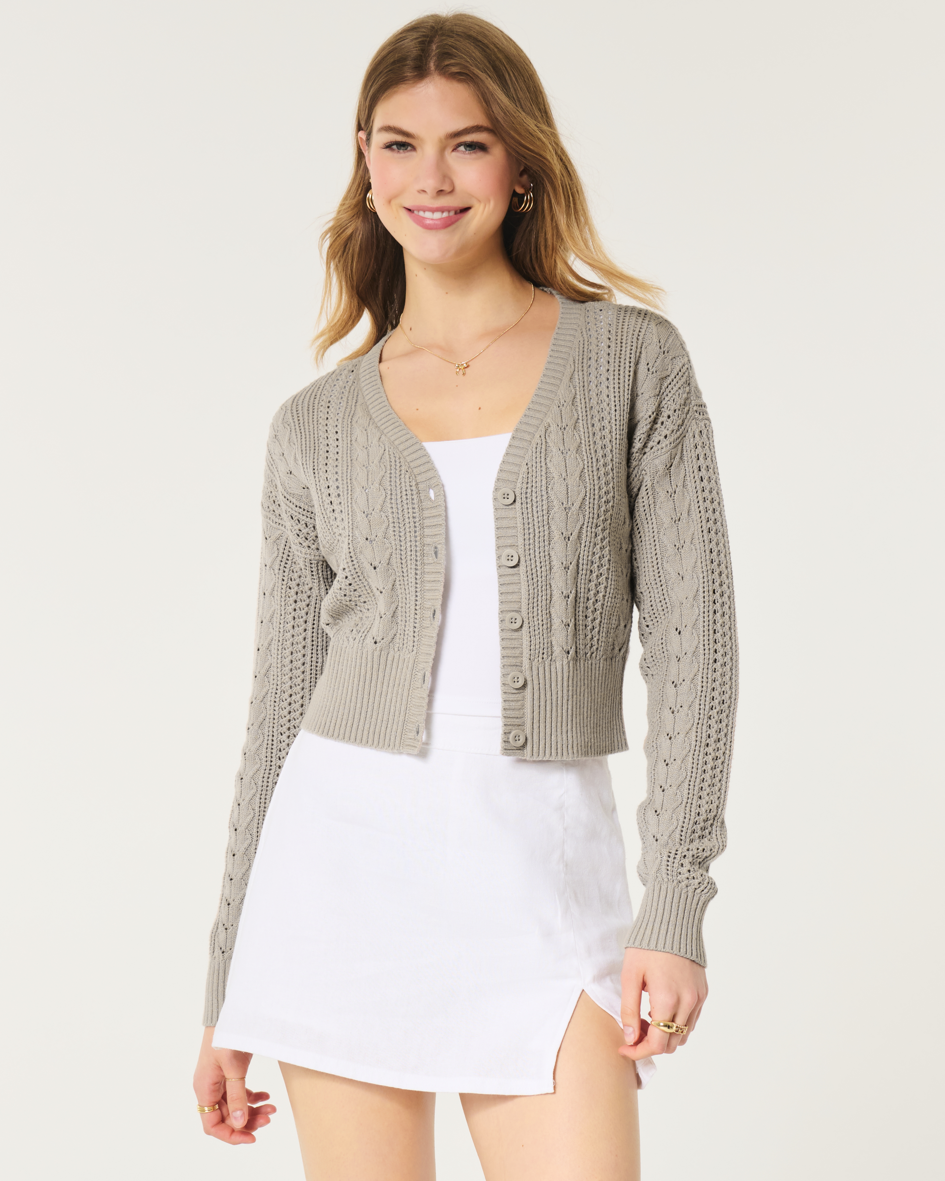 Женский кардиган Hollister Easy Stitchy, цвет: Серо-коричневый — фото 2