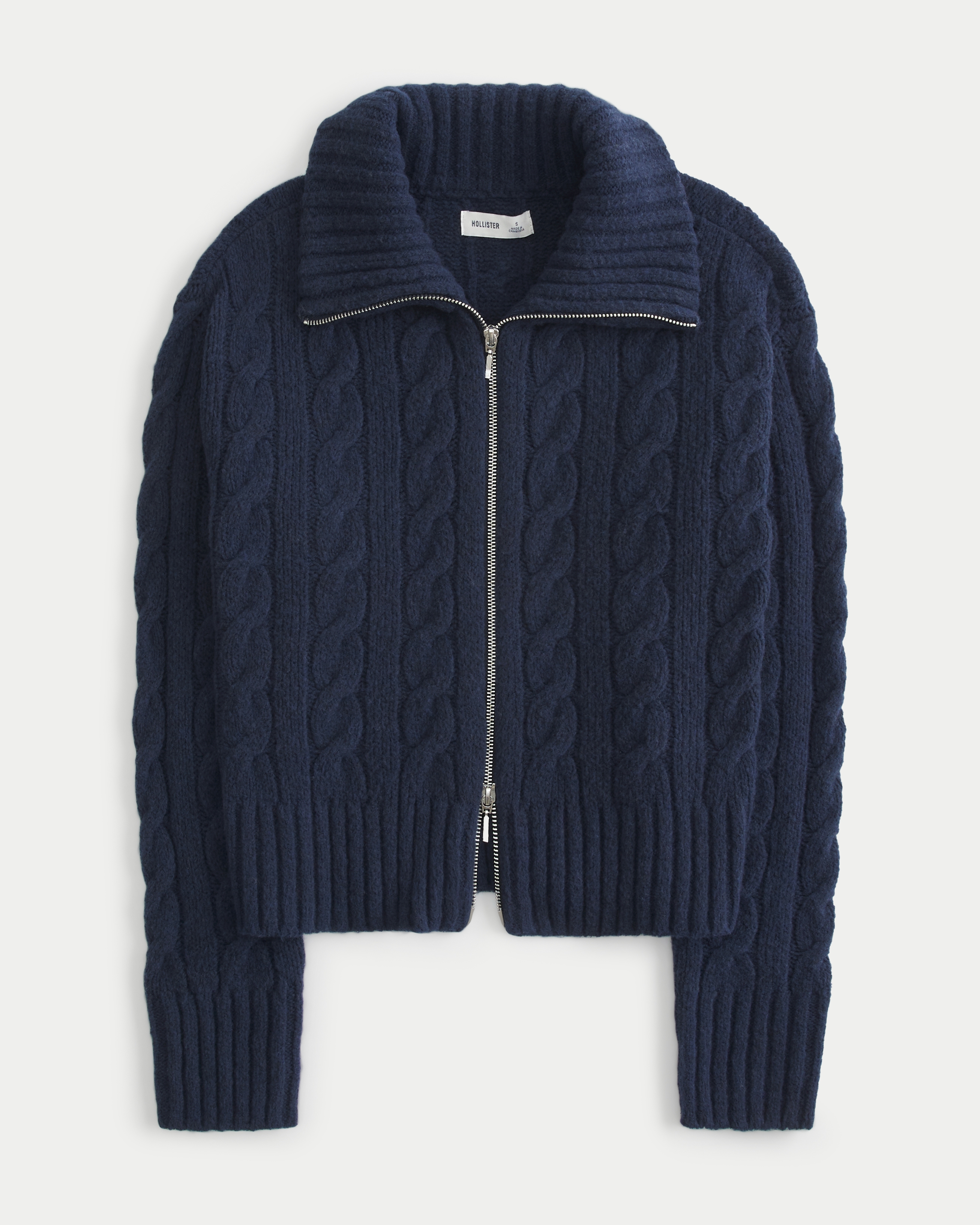 Женский свитер Hollister Comfy Cloud Zip-Up Cable-Knit, цвет: Тёмно-синий — фото 1