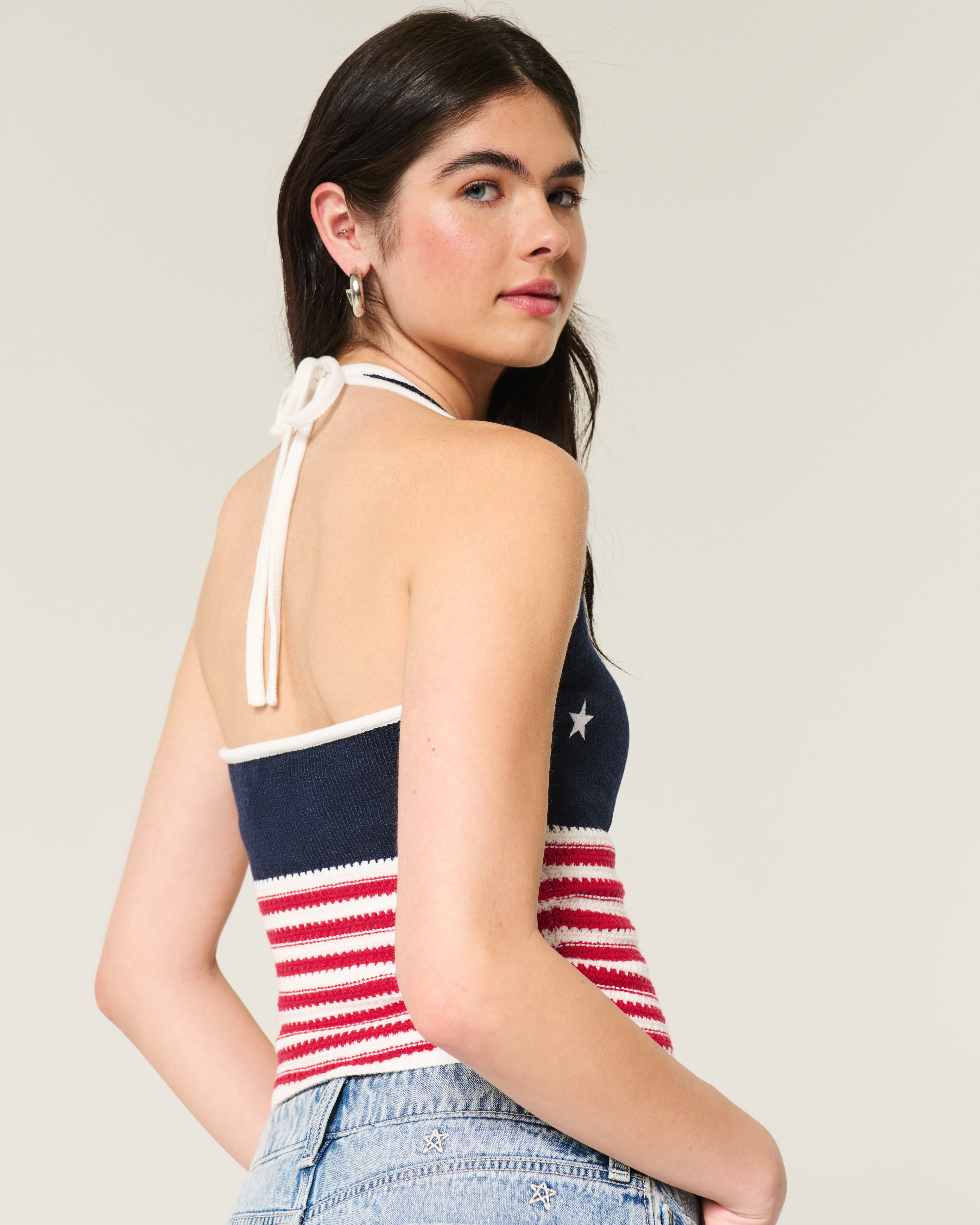 Женские топы Hollister American Flag Pattern Crochet-Style Halter Top — фото 3