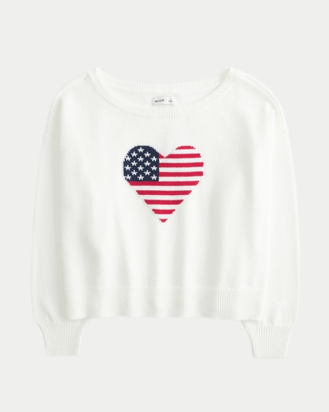 Женские свитеры Hollister Slouchy Off-the-Shoulder Flag Heart Graphic Sweater