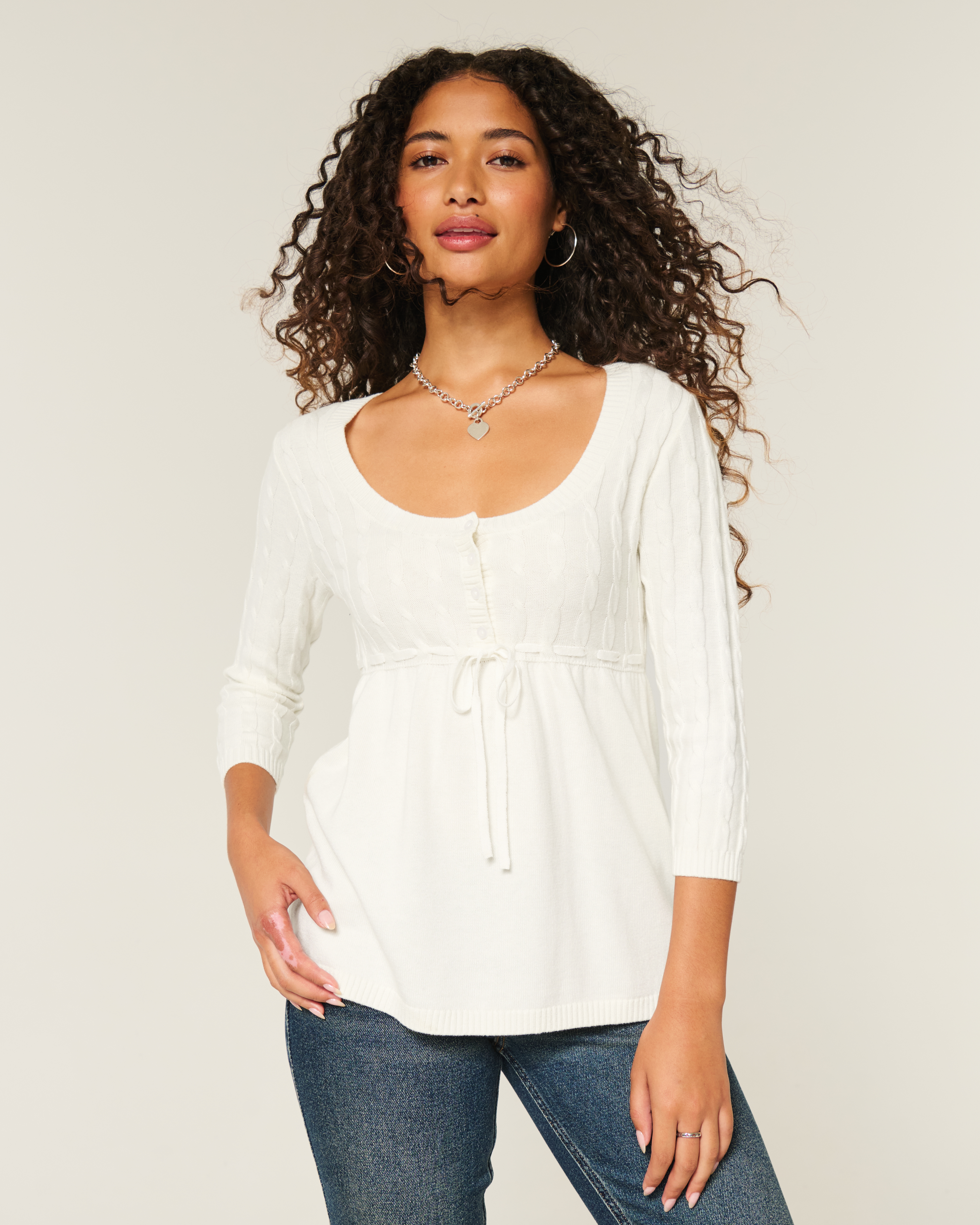 Женские свитеры Hollister Cable-Knit Babydoll Sweater — фото 2