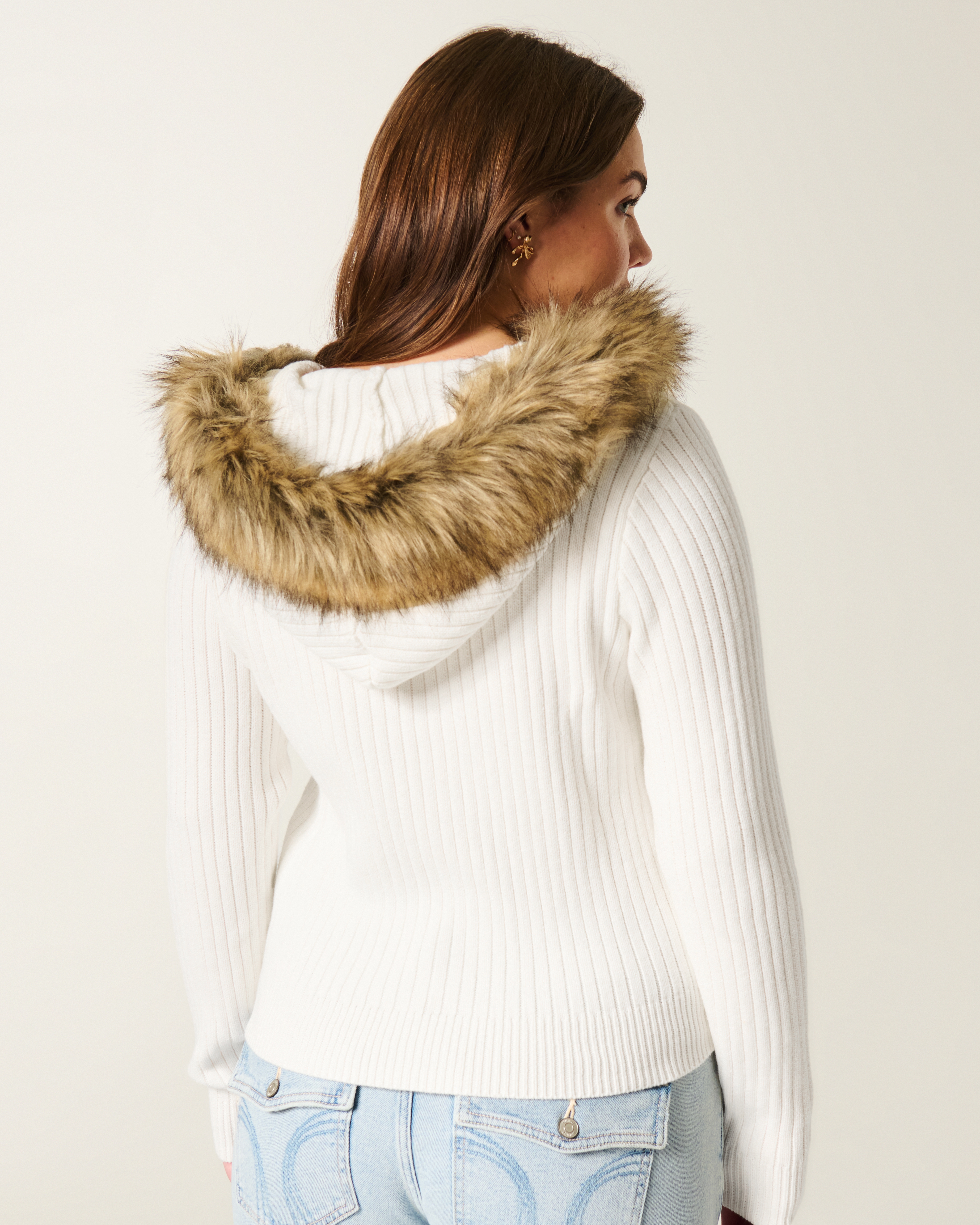 Женские кардиганы Hollister Hooded Faux Fur Trim Cardigan — фото 3