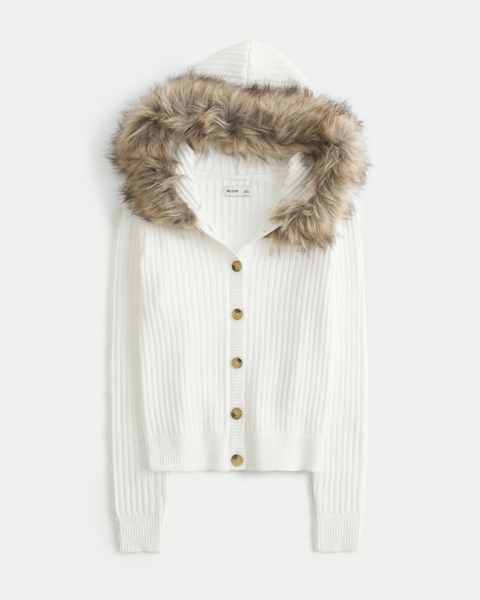 Женские кардиганы Hollister Hooded Faux Fur Trim Cardigan