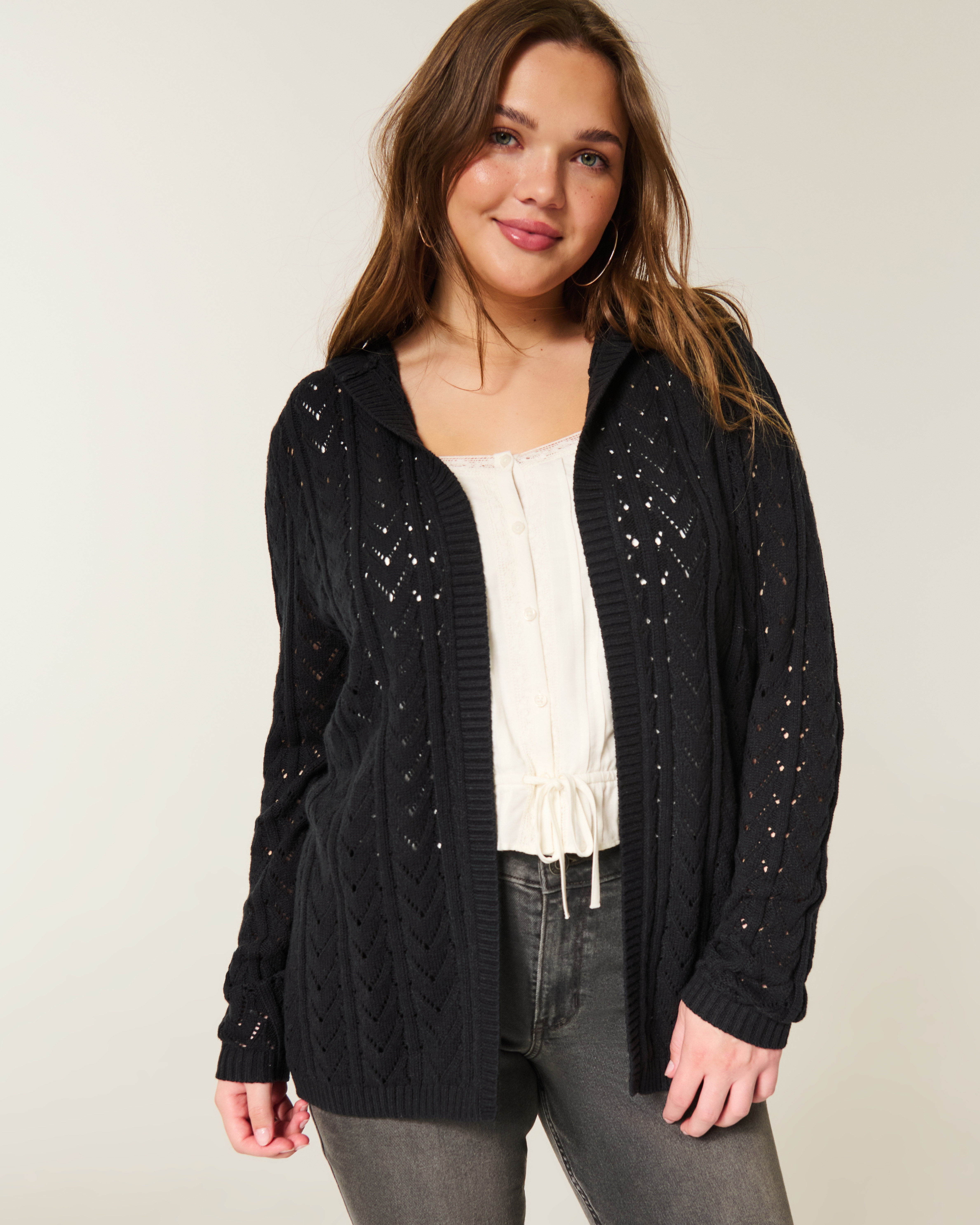 Женские кардиганы Hollister Stitchy Hooded No-Close Cardigan — фото 2