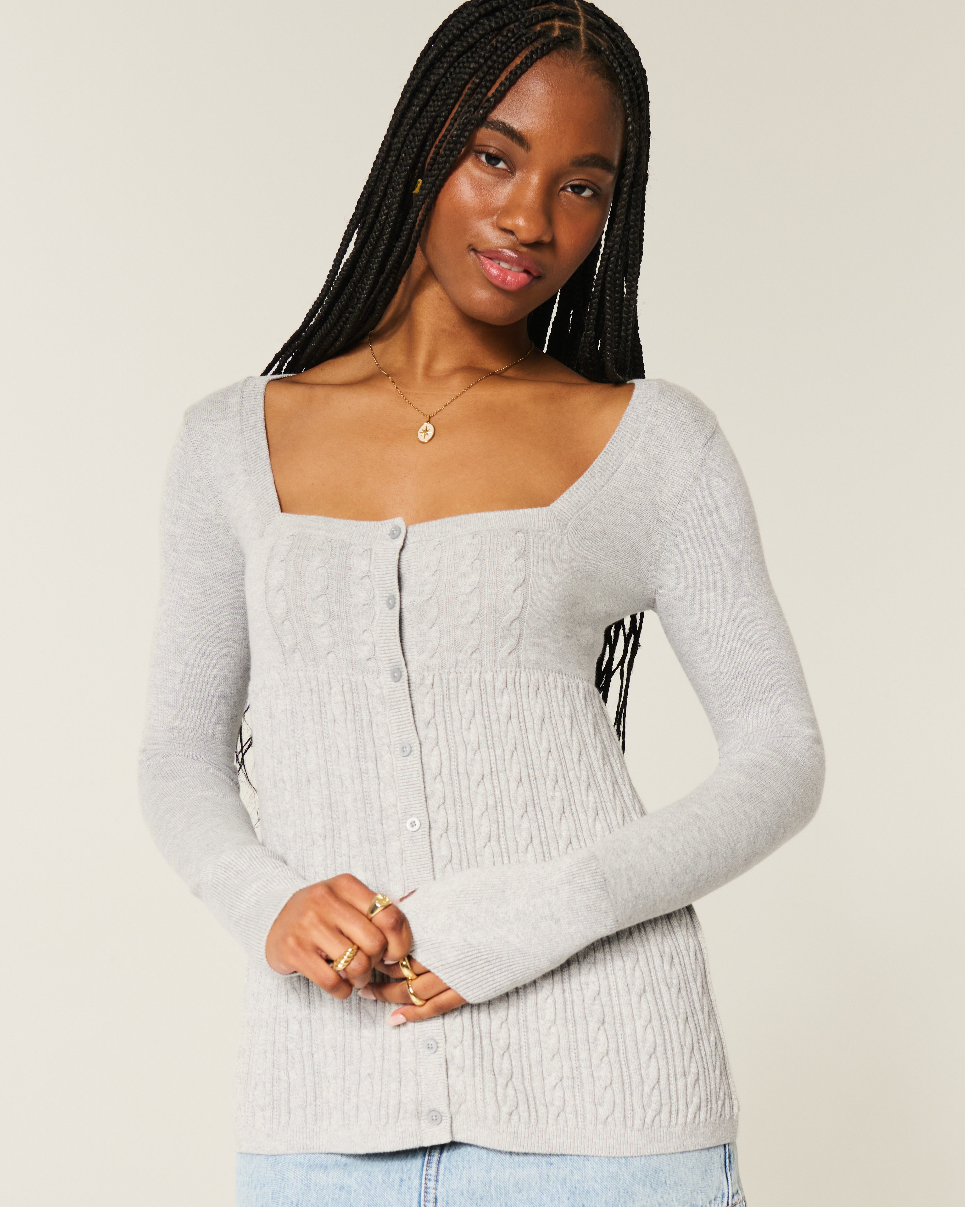 Женские свитеры Hollister Long-Sleeve Square-Neck Babydoll Sweater — фото 2