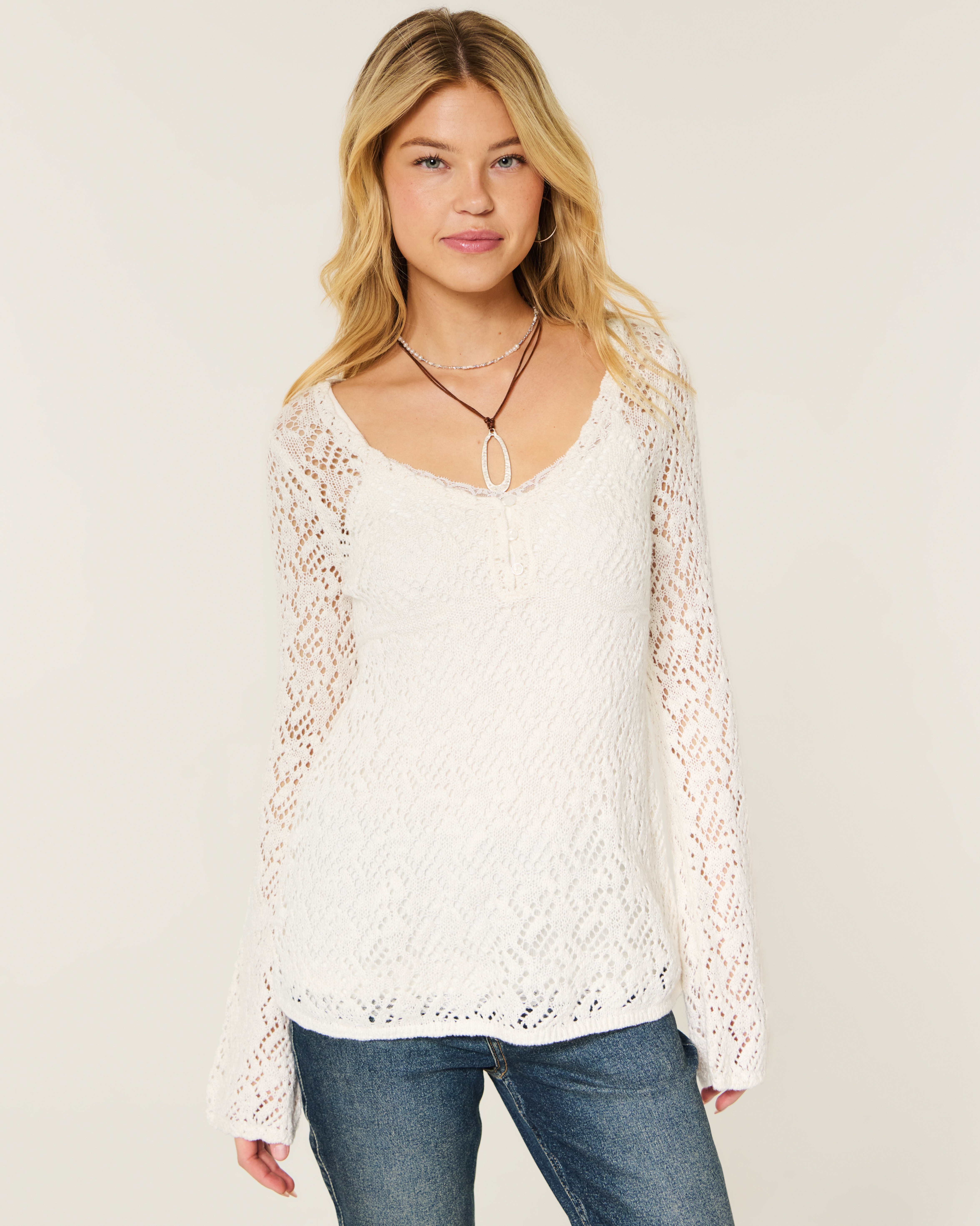 Женские свитеры Hollister Open-Stitch V-Neck Sweater — фото 2