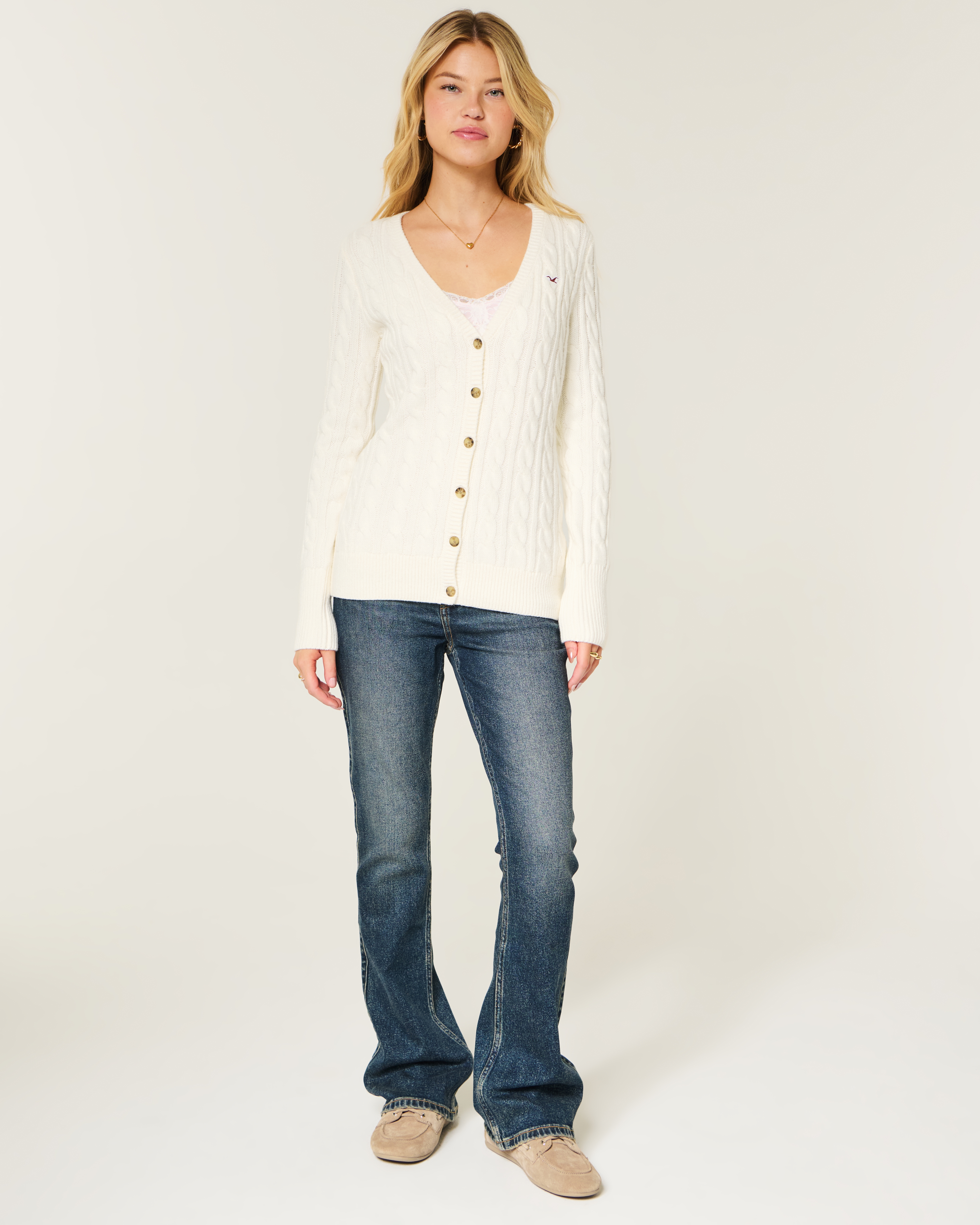 Женские кардиганы Hollister Cable Knit Icon V-Neck Cardigan — фото 3