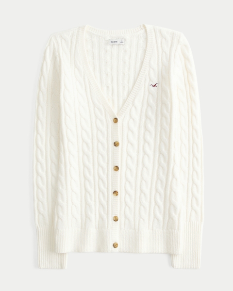 Женские кардиганы Hollister Cable Knit Icon V-Neck Cardigan