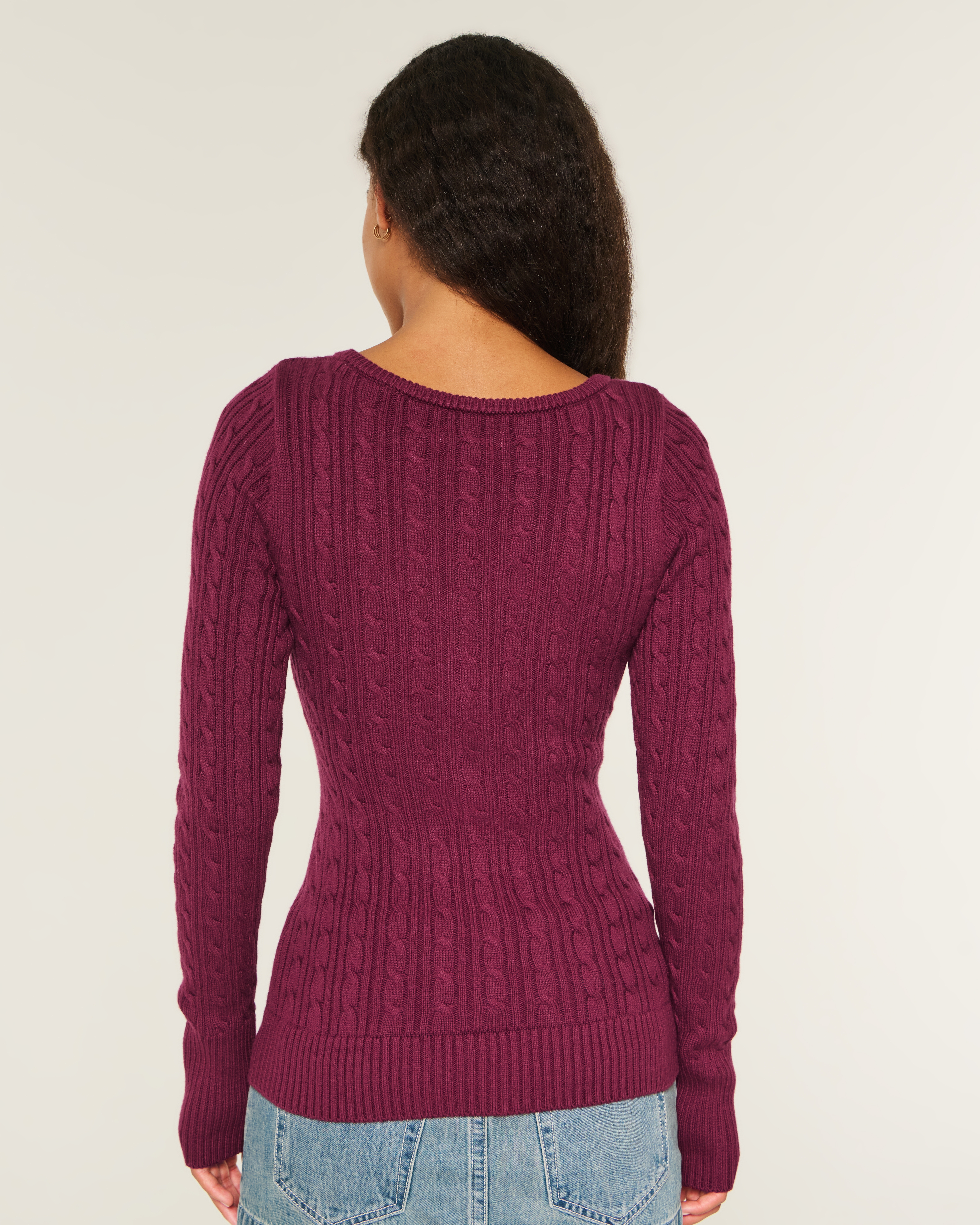 Женские свитеры Hollister Cable-Knit Icon Henley Sweater — фото 3
