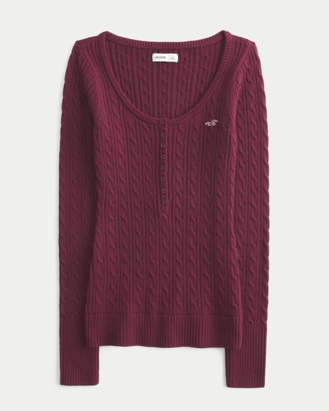Женские свитеры Hollister Cable-Knit Icon Henley Sweater