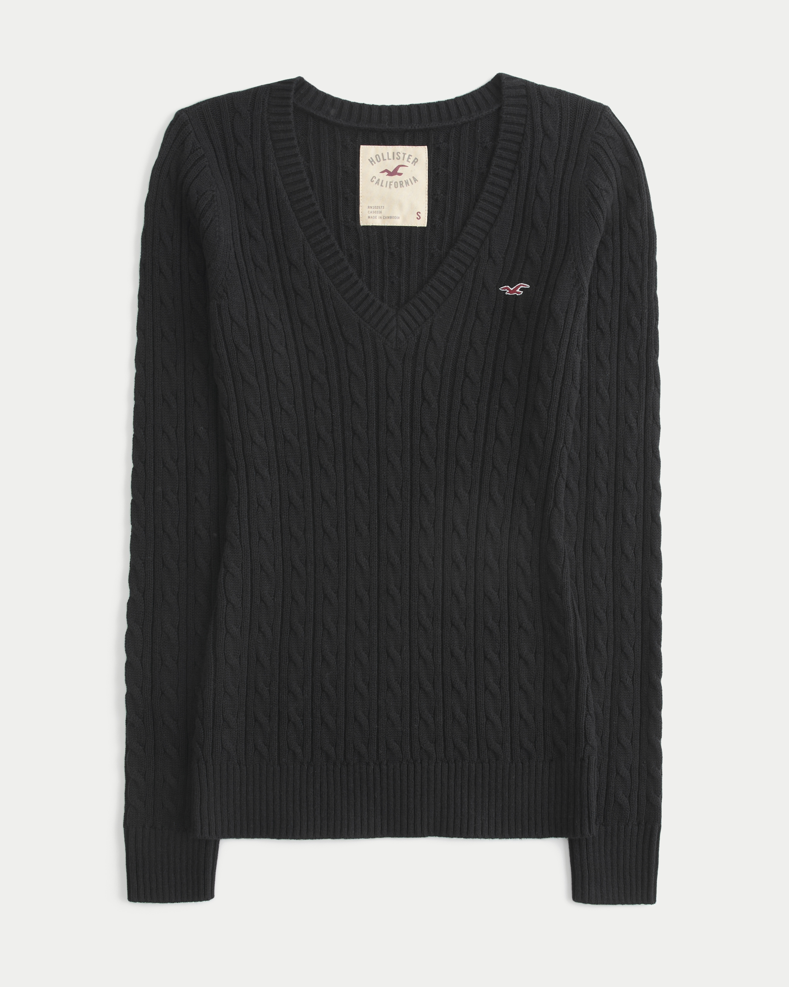 Женский свитер Hollister Ivy Cable-Knit V-Neck, цвет: Чёрный