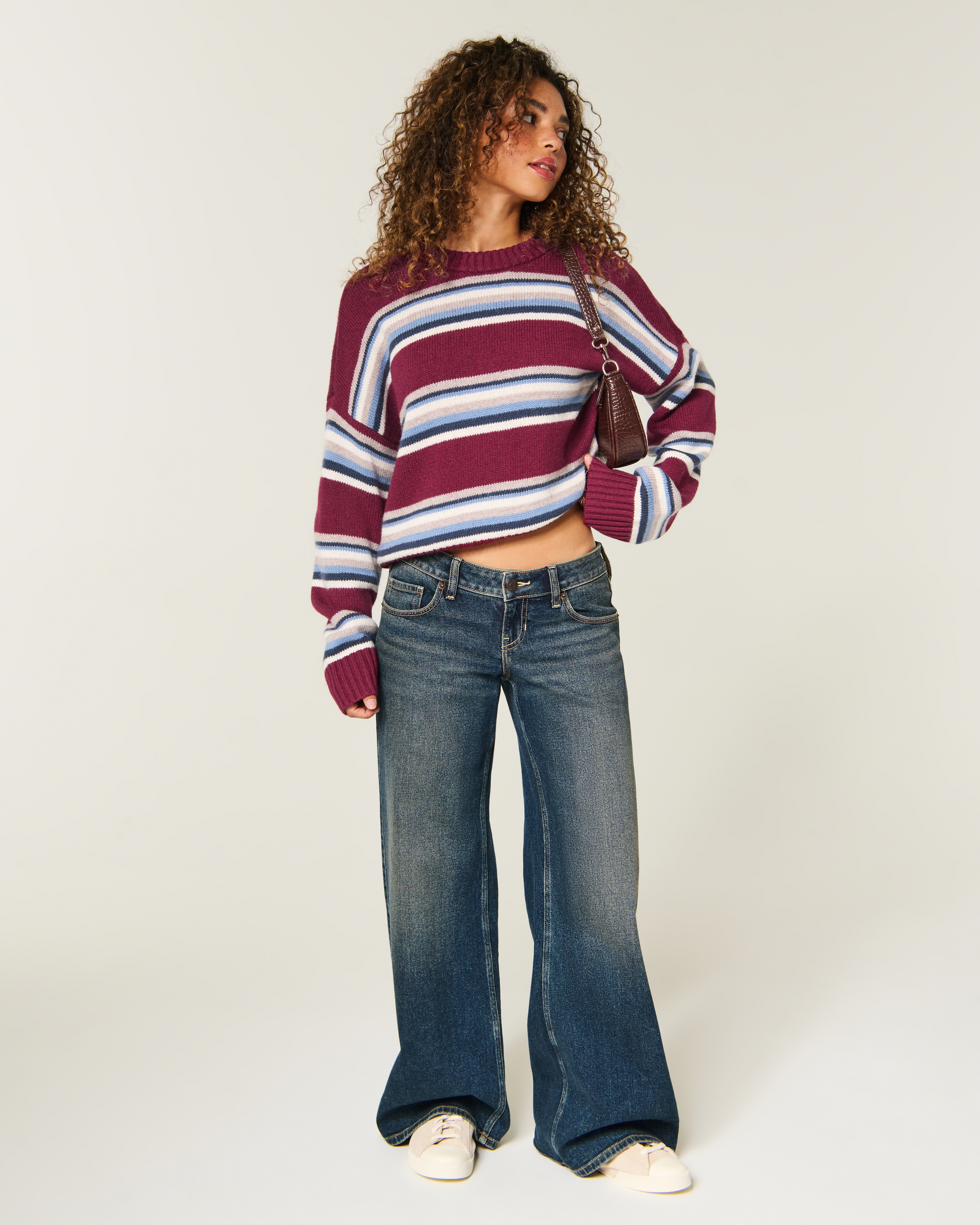 Женский свитер Hollister Rory Crew, цвет: Бордовый полосатый — фото 3