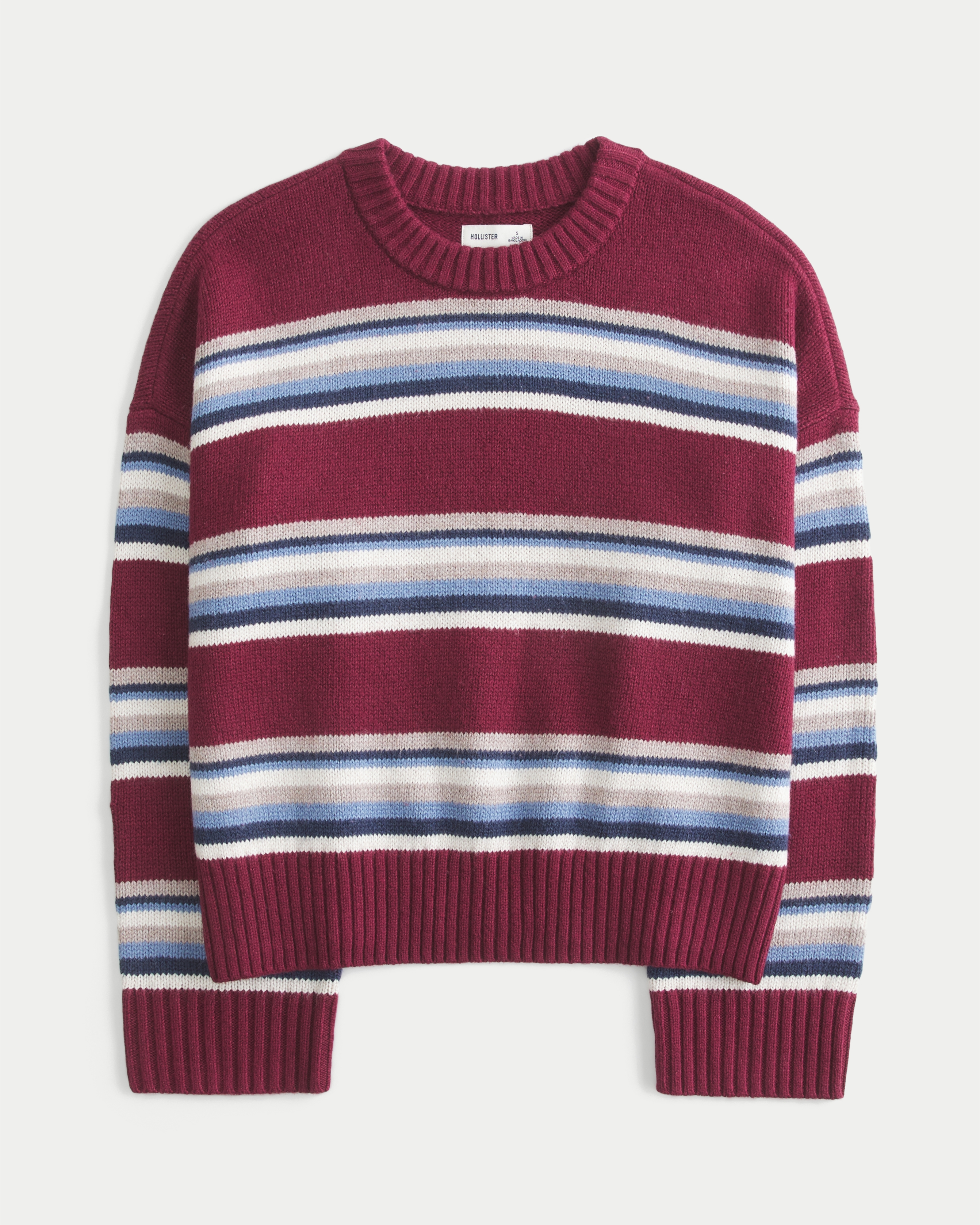 Женский свитер Hollister Rory Crew, цвет: Бордовый полосатый — фото 1