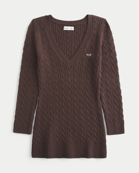 Женские свитеры Hollister Three-Quarter Sleeve Cable-Knit V-Neck Sweater
