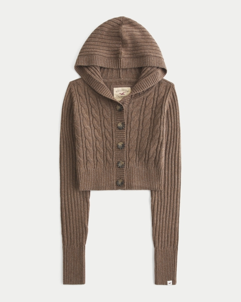 Женские кардиганы Hollister Shrunken Cable-Knit Hooded Cardigan