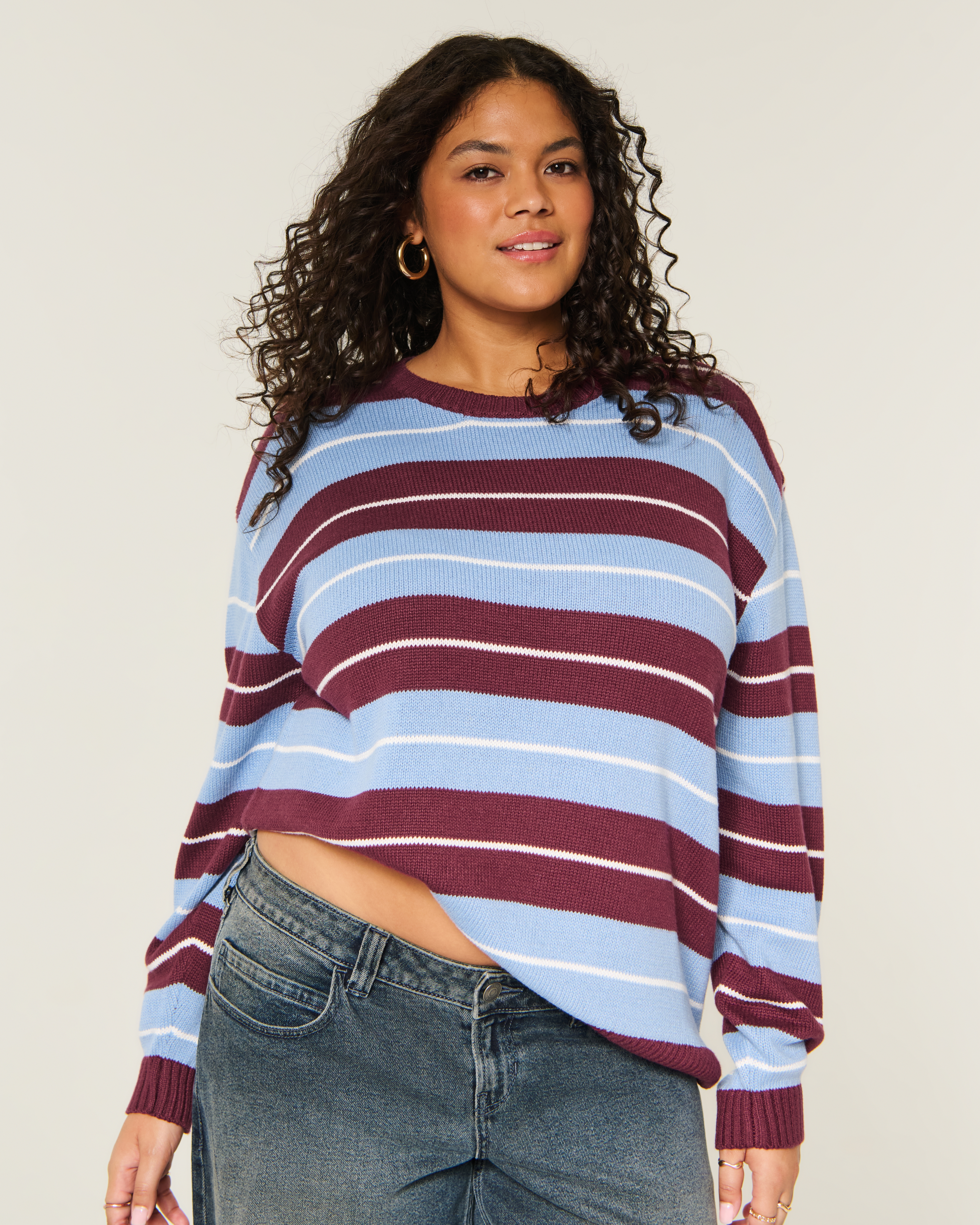 Женский свитер Hollister Oversized Crew, цвет: Синий полосатый — фото 2