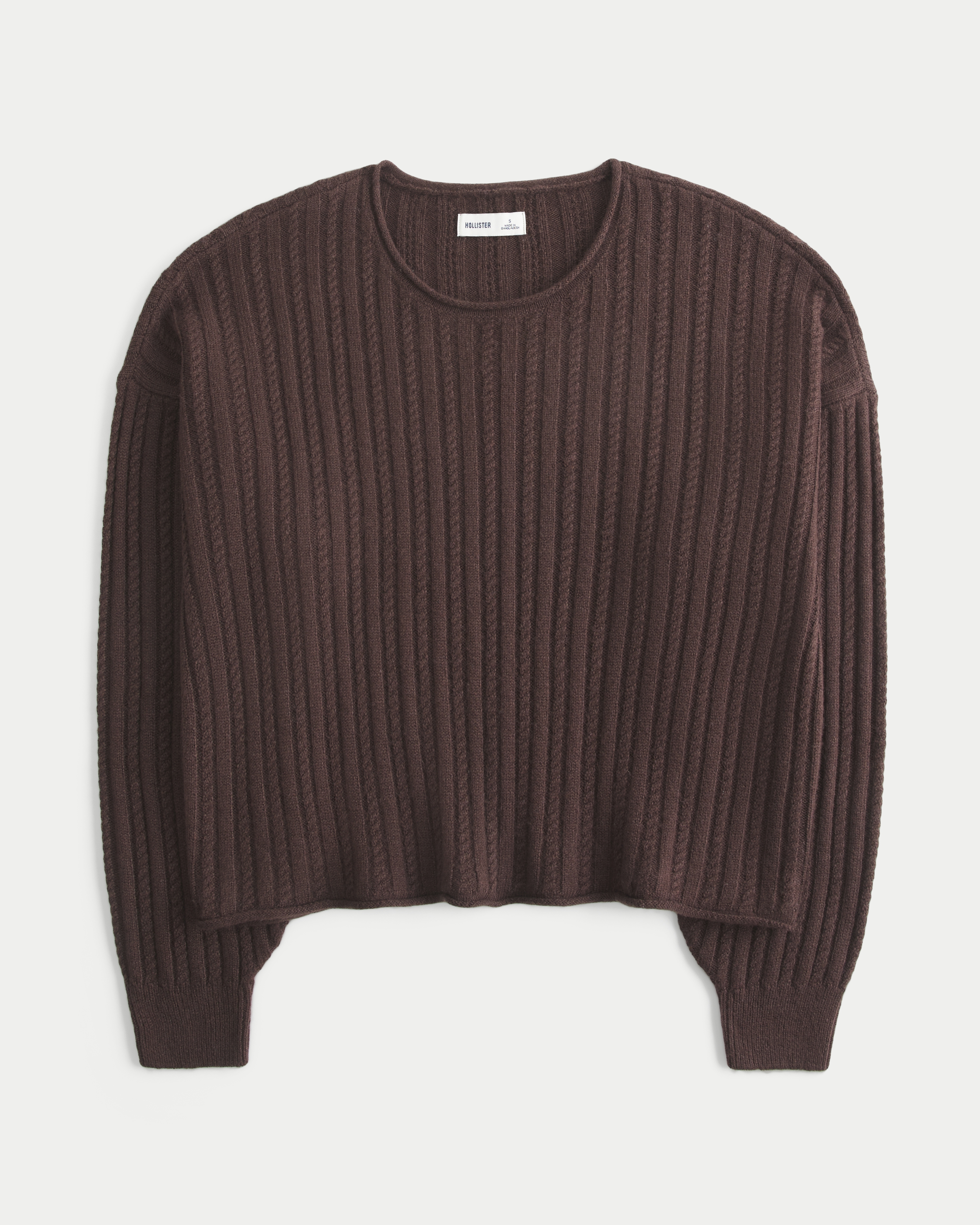 Женский свитер Hollister Easy Cable-Knit Crew, цвет: Коричневый