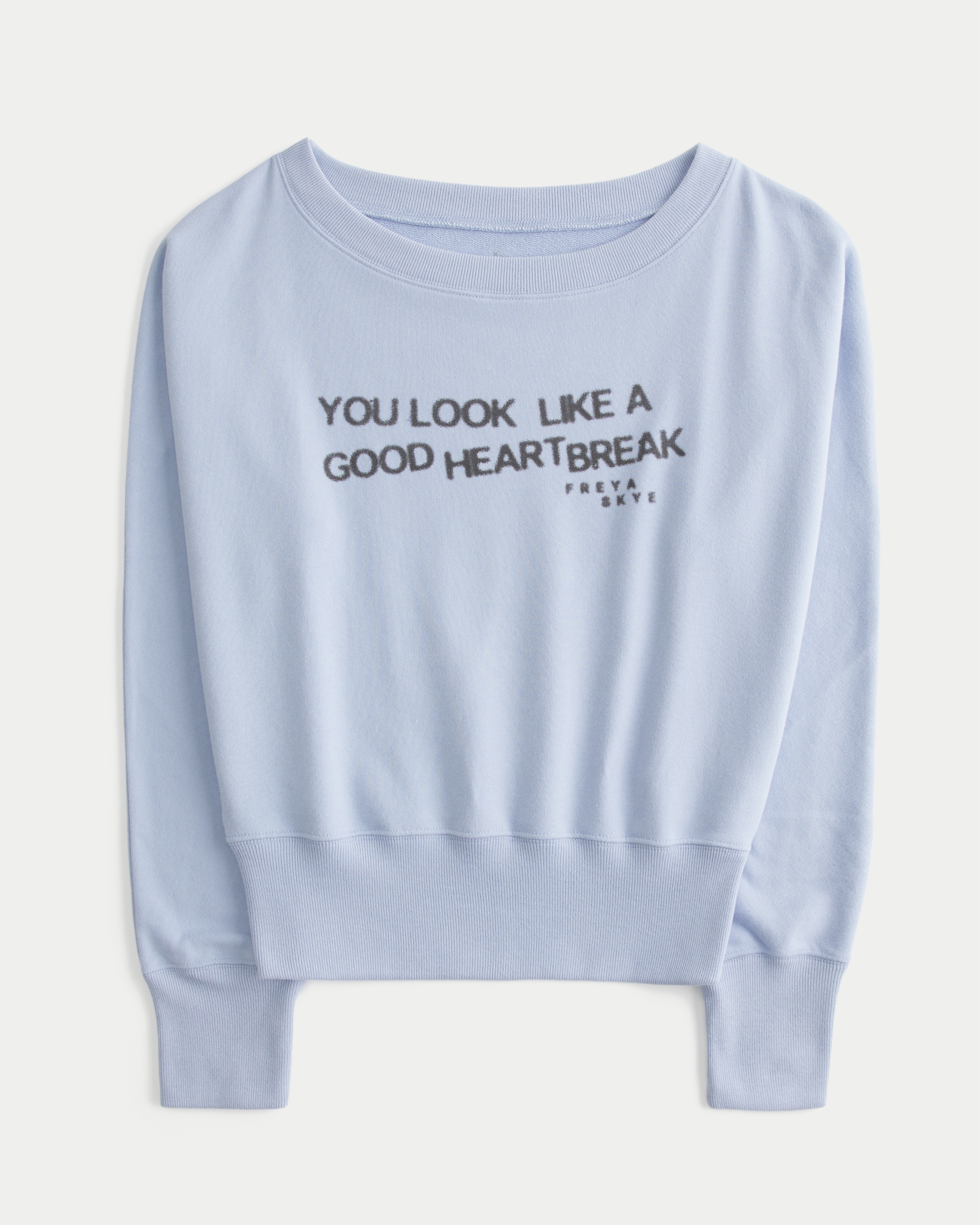 Женский свитшот Hollister Freya Skye Graphic Banded Off-the-Shoulder, цвет: Светлый синий