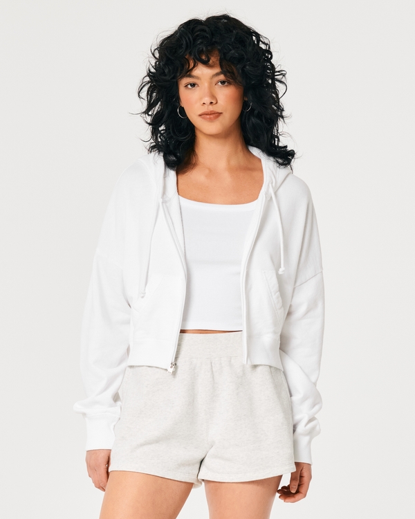 cropped zip up white