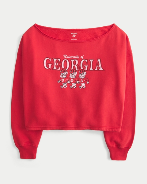 Женские худи Hollister Easy Double Off-the-Shoulder University of Georgia Graphic Sweatshirt