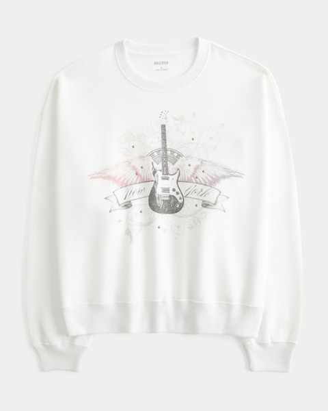 Женские худи Hollister Easy New York Guitar Studded Graphic Crew Sweatshirt